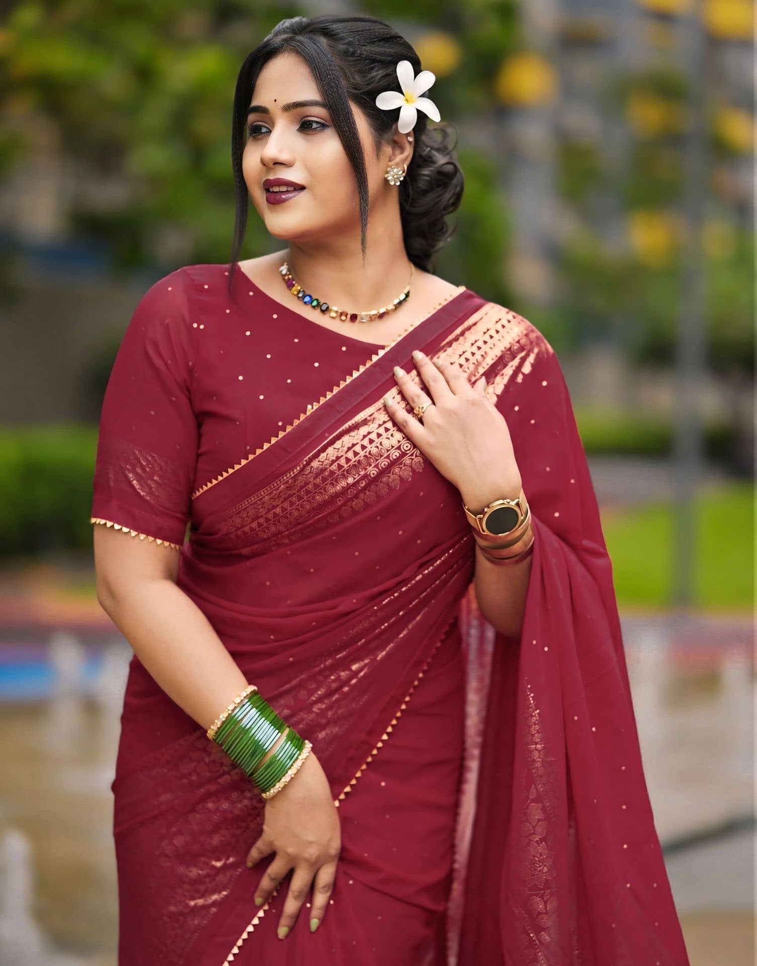 Samah Georgette Printed Regular Saree With Unstitched Blouse Piece ( Multicolor 3 ) - Sarees | Buy online on ZillyBuy