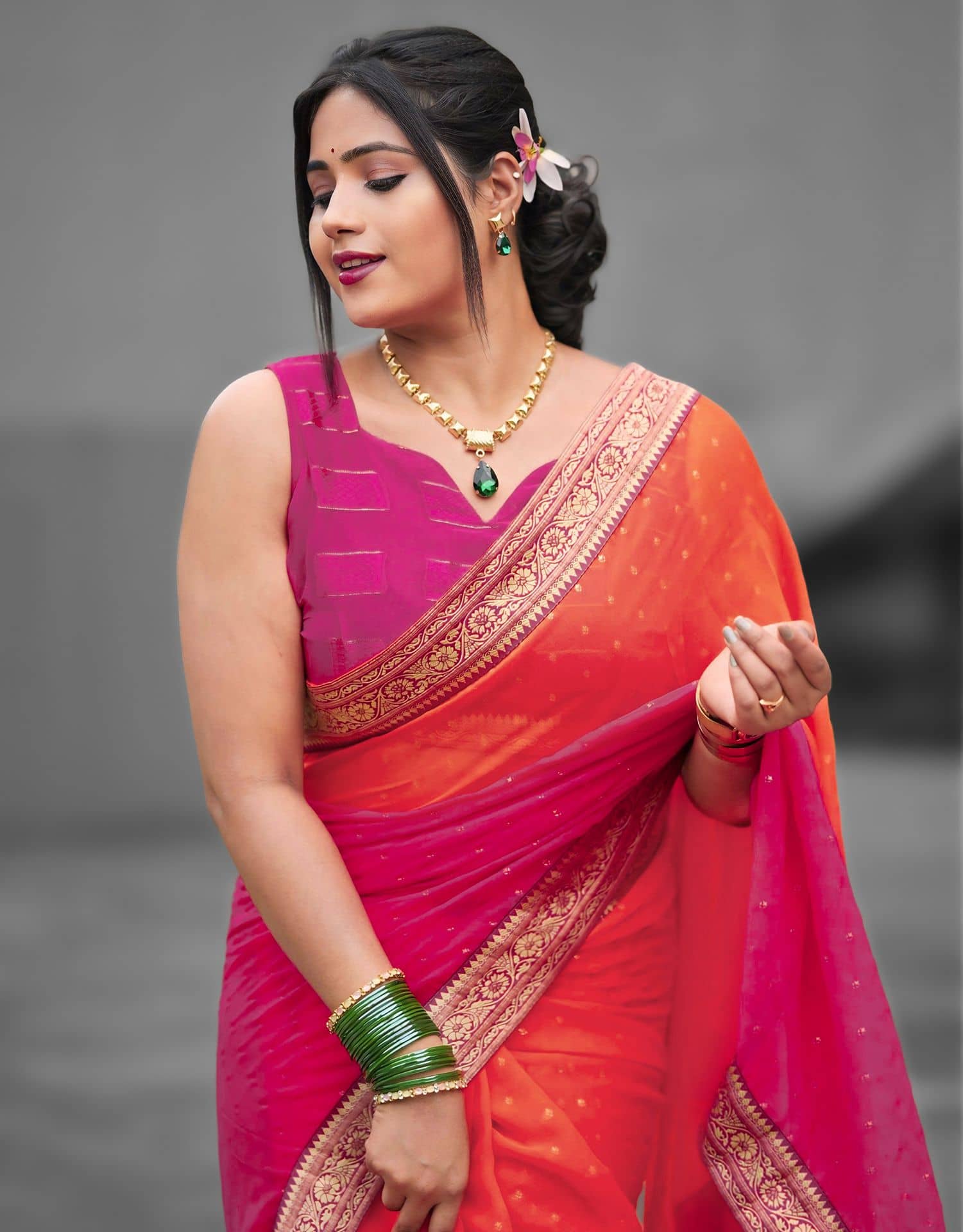 Samah Georgette Printed Regular Saree With Unstitched Blouse Piece ( Multicolor ) - Sarees | Buy online on ZillyBuy