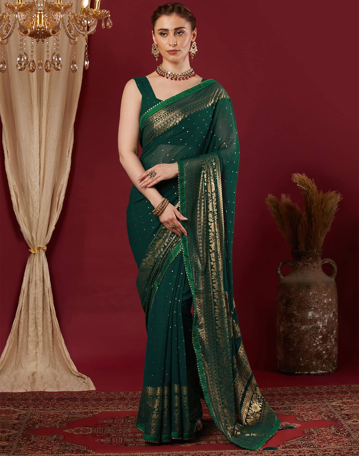 Samah Georgette Printed Regular Saree With Unstitched Blouse Piece ( Green ) - Sarees | Buy online on ZillyBuy