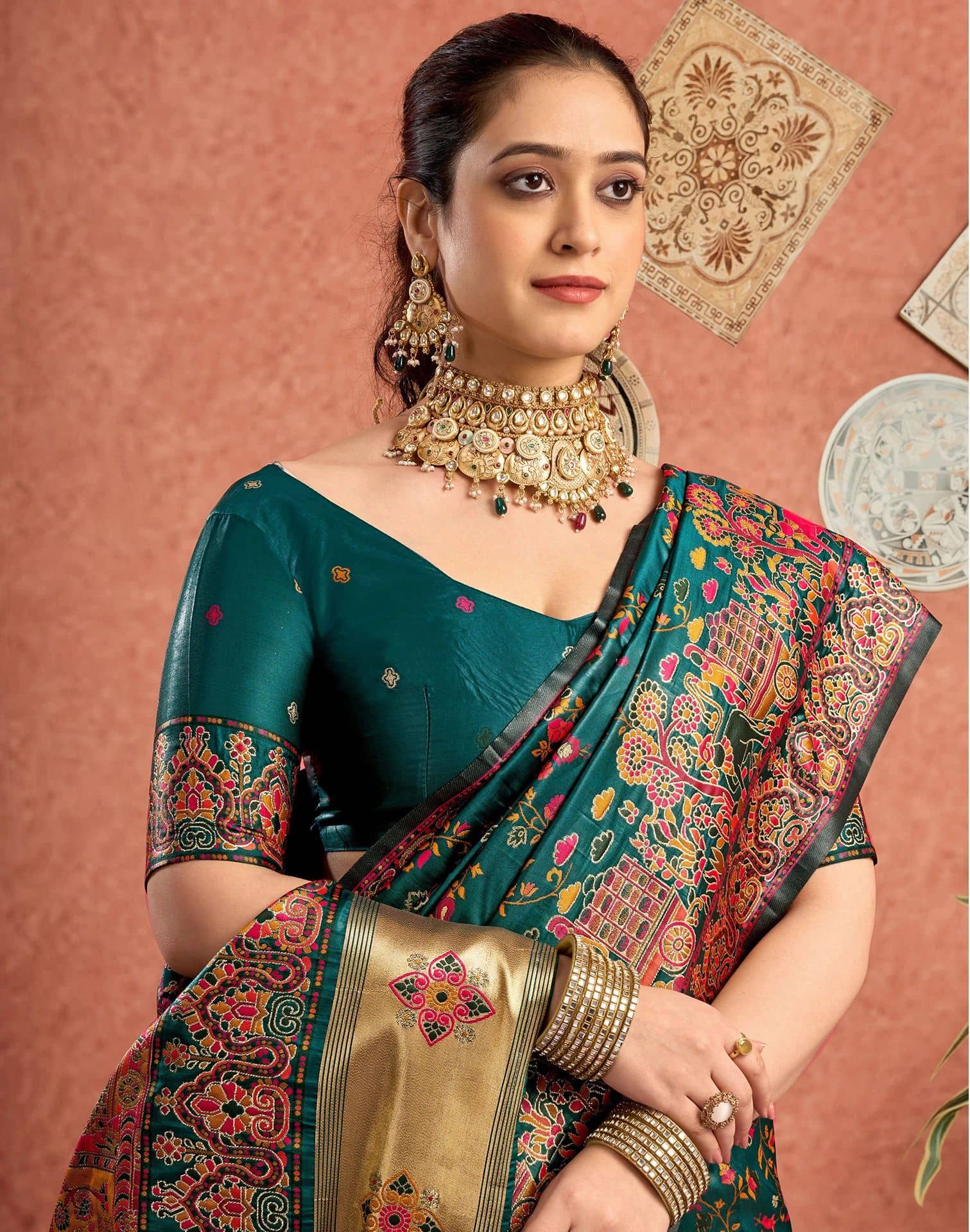 Samah Silk Woven Banarasi saree With Unstitched Blouse Piece ( Green ) - Sarees | Buy online on ZillyBuy