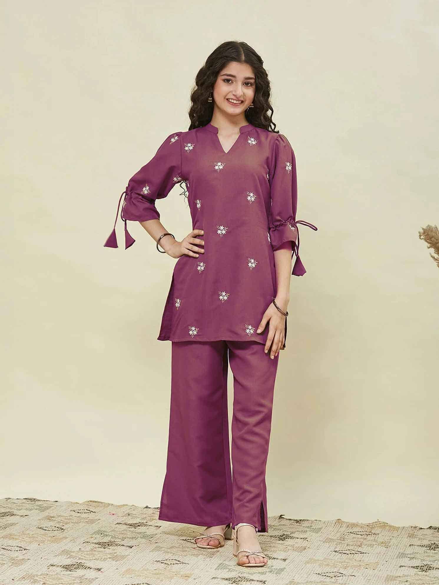 Apnisha Girls Rayon Kurti with Palazzo ( Pack of 1 , Wine )
