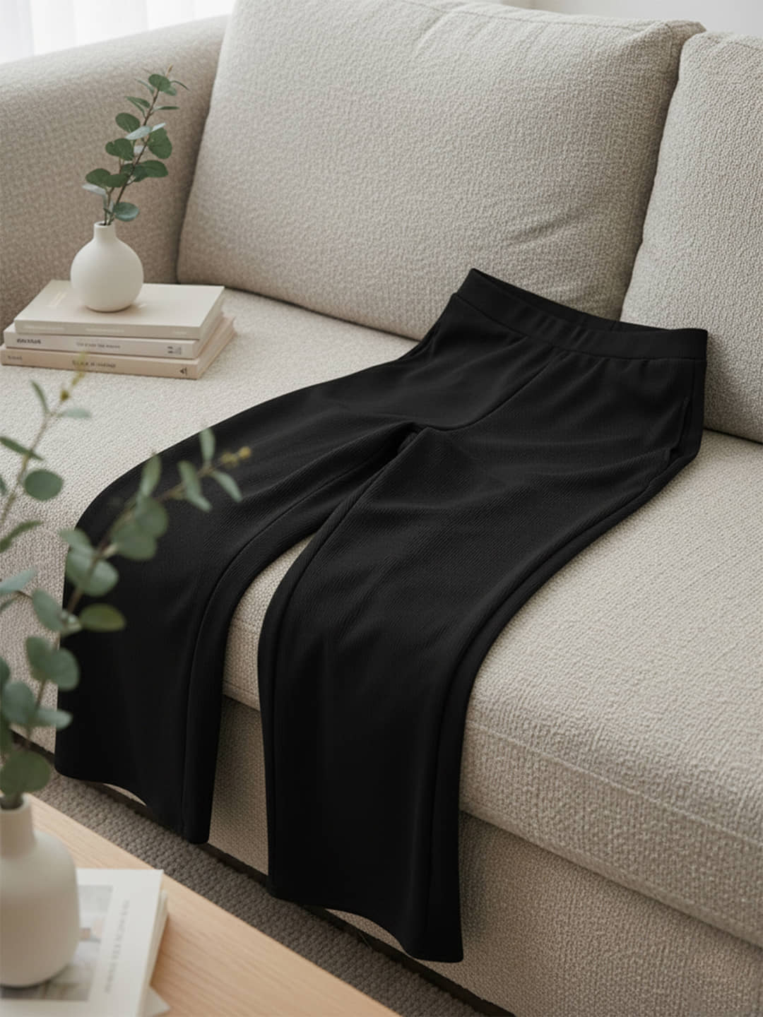DTR FASHION Women Cotton Blend Wide Leg Trousers ( Black ) - Trousers | Buy online on ZillyBuy