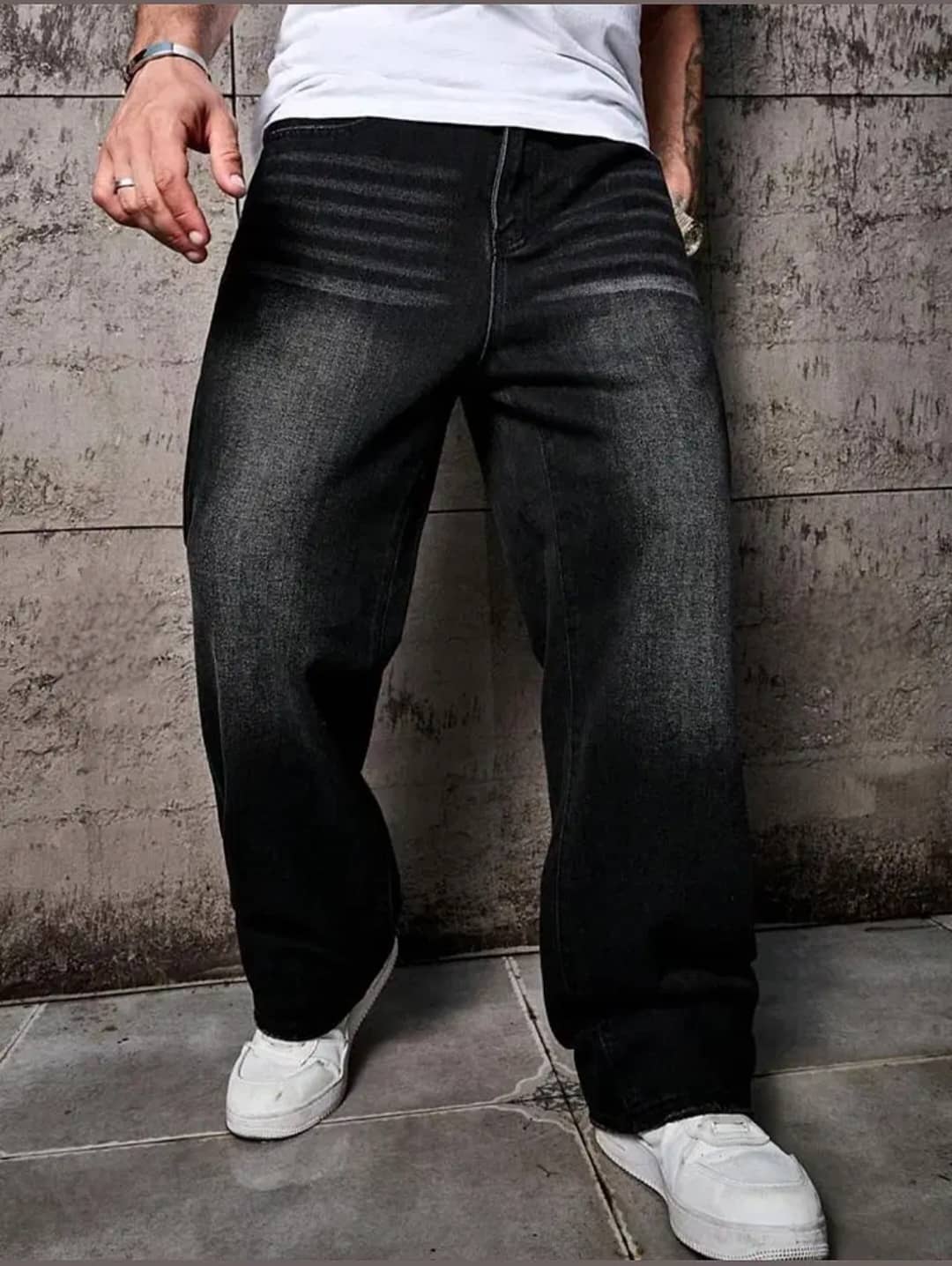 GF Clean Look Men's Baggy Fit High-Rise Jeans - Black - Jeans | Buy online on ZillyBuy