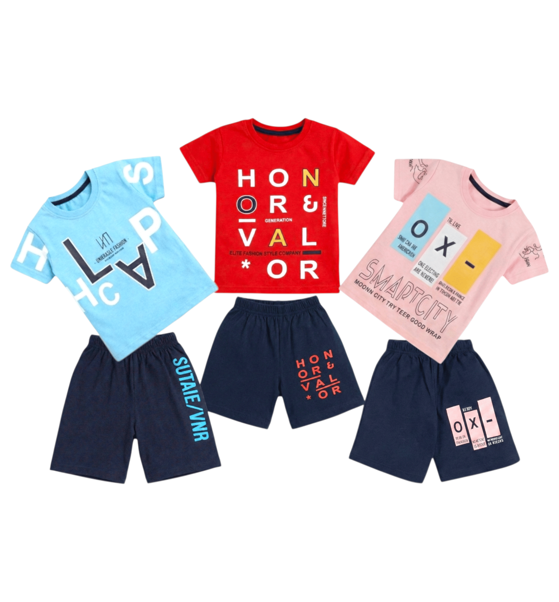 GULOXY Pack of 3 Baby Boys Cotton Blend T-Shirt & Shorts Set ( Multicolor )