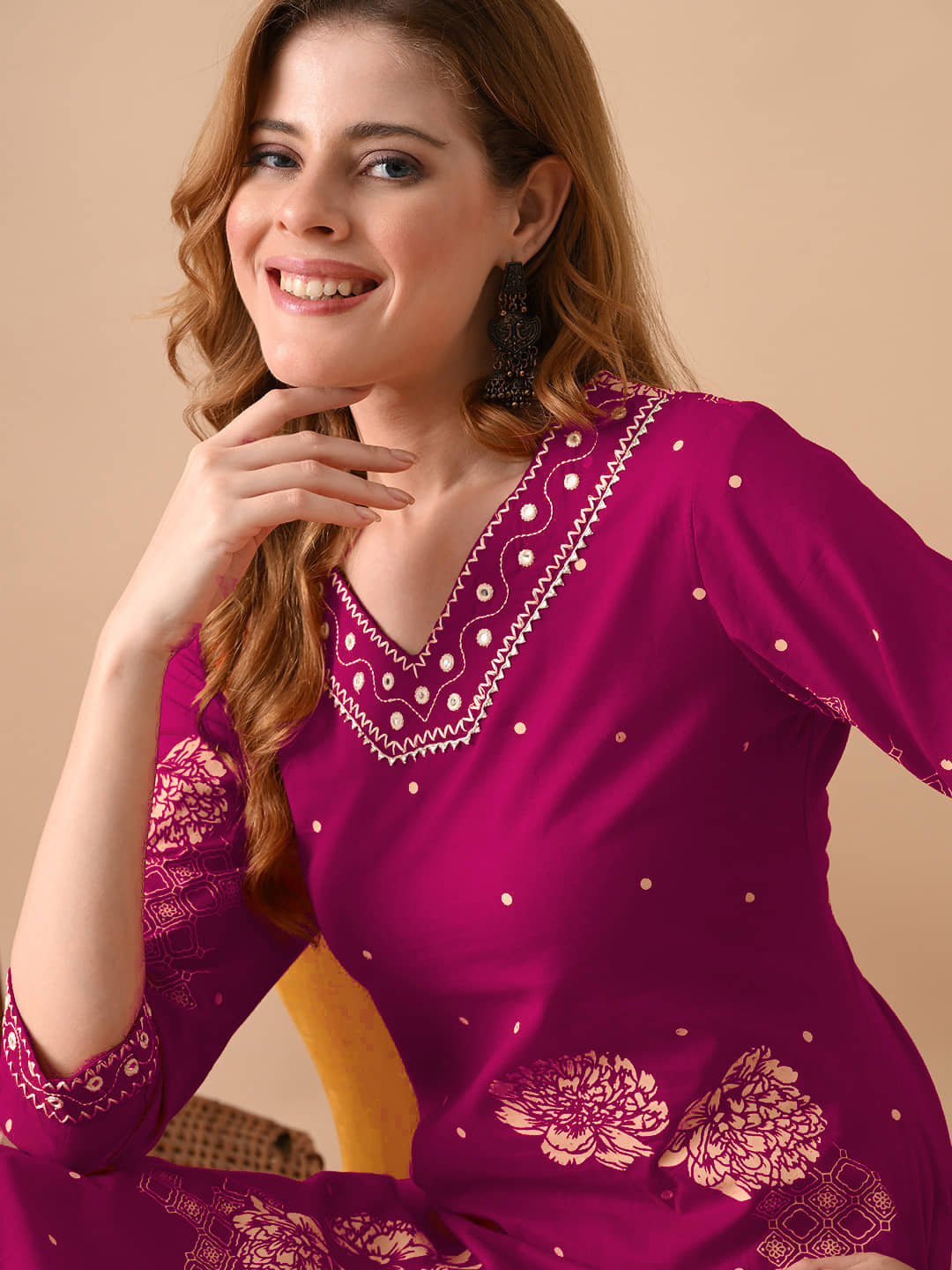 Lerkiza Women Cotton Blend Embroidered A-line Kurti ( Orange ) - Kurtis, Tunics | Buy online on ZillyBuy