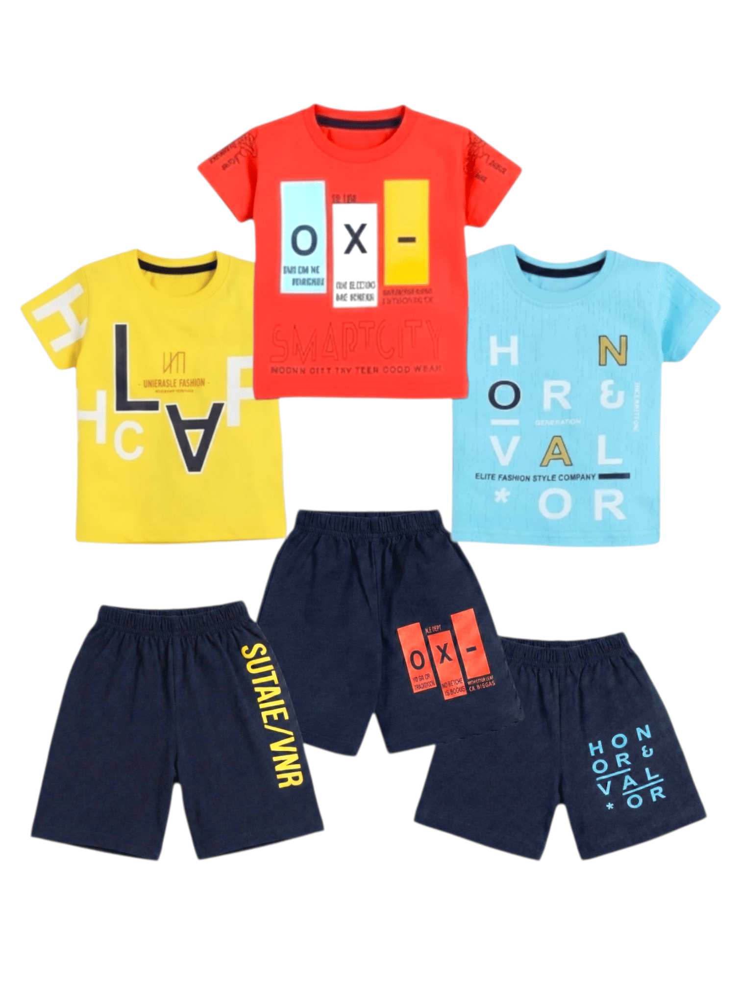 SM ENTERPRISES Pack of 3 Baby Boys Cotton Blend T-Shirt & Shorts Set ( Multicolor )