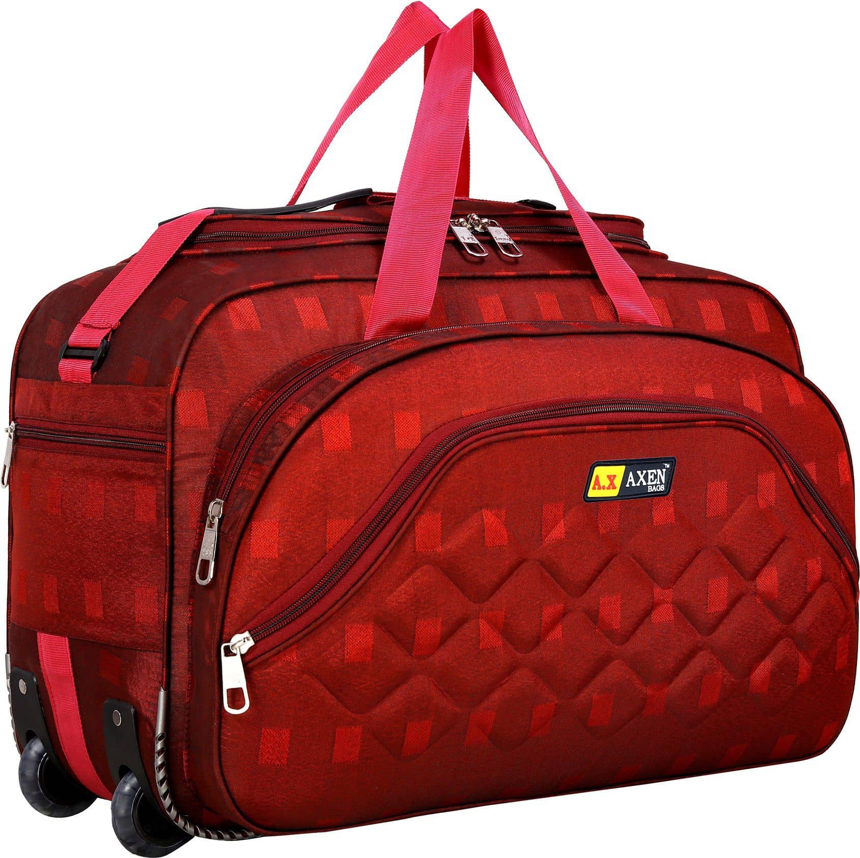 AXEN BAGS 50 Ltrs RED Polyester Duffle Trolley