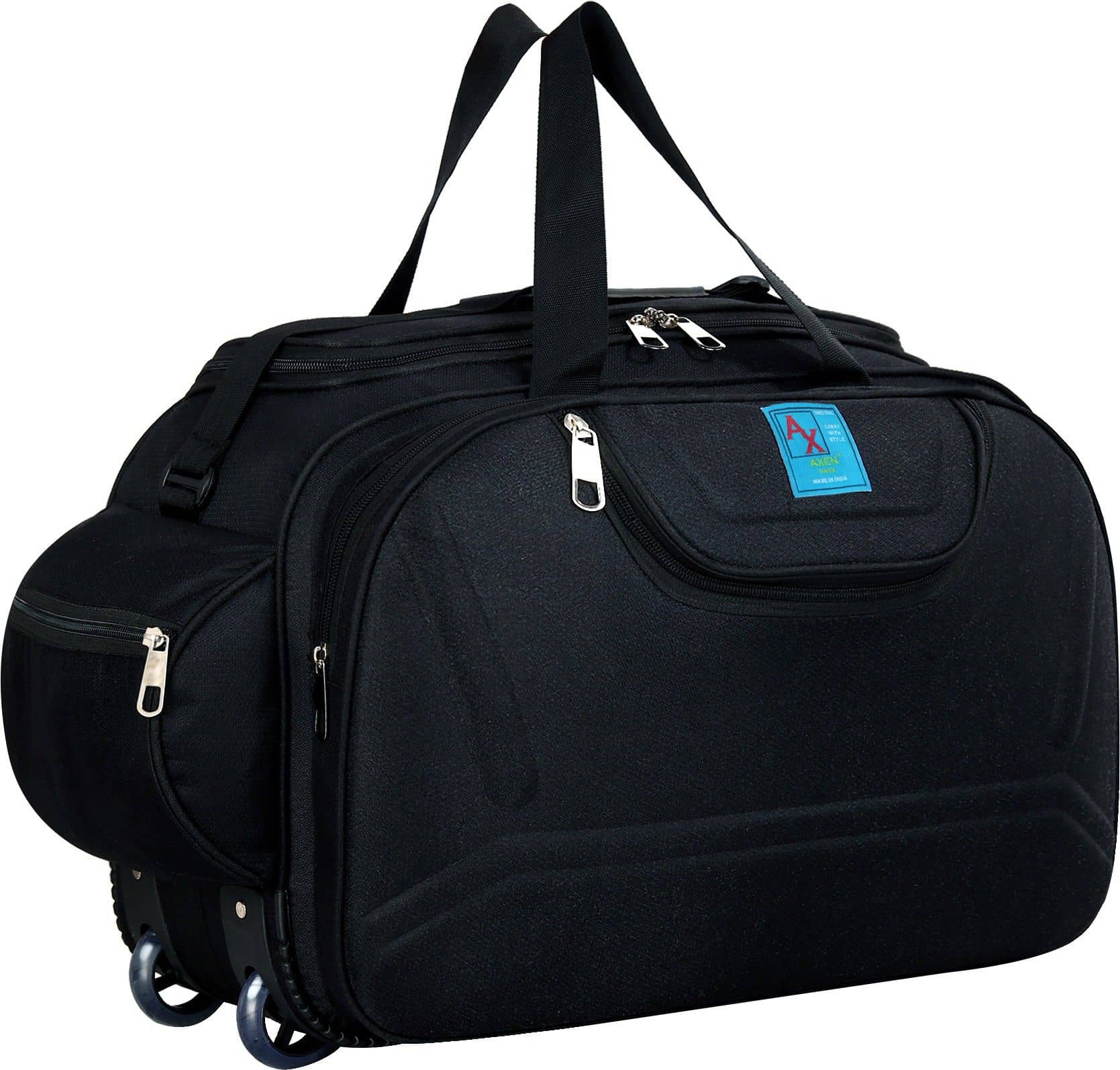 AXEN BAGS 55 Ltrs BLACK Polyester Duffle Trolley