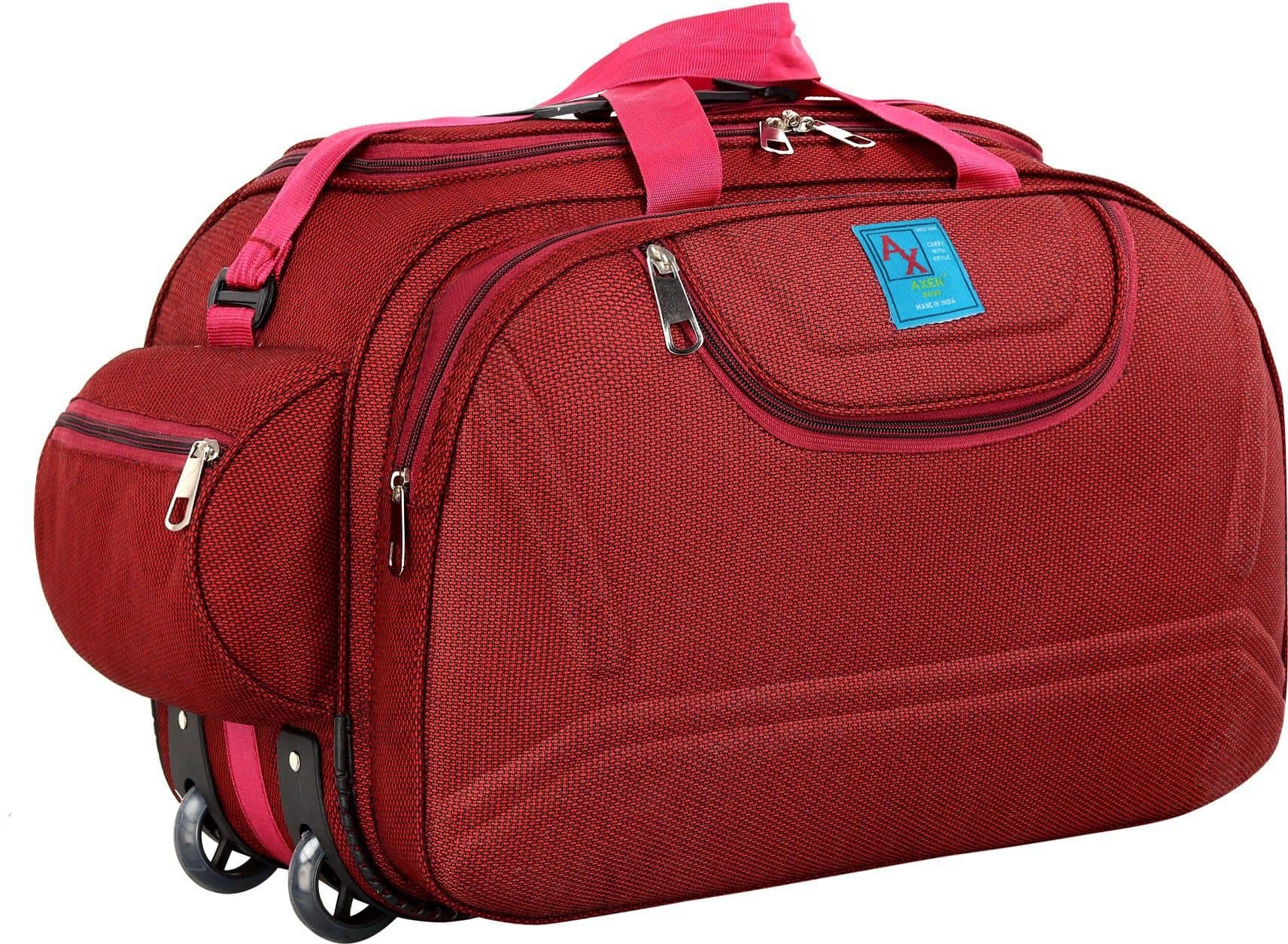 AXEN BAGS 55 Ltrs RED Polyester Duffle Trolley