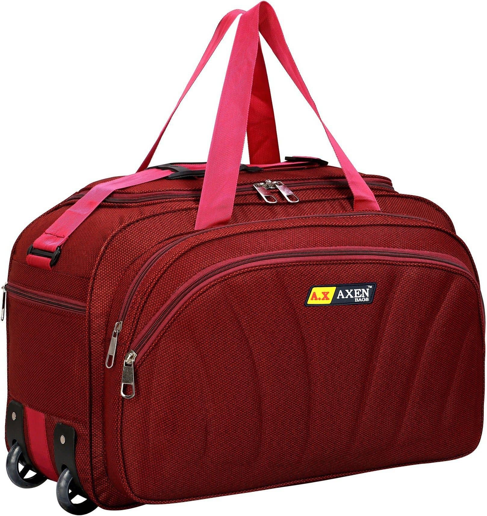 AXEN BAGS 60 Ltrs RED Polyester Duffle Trolley