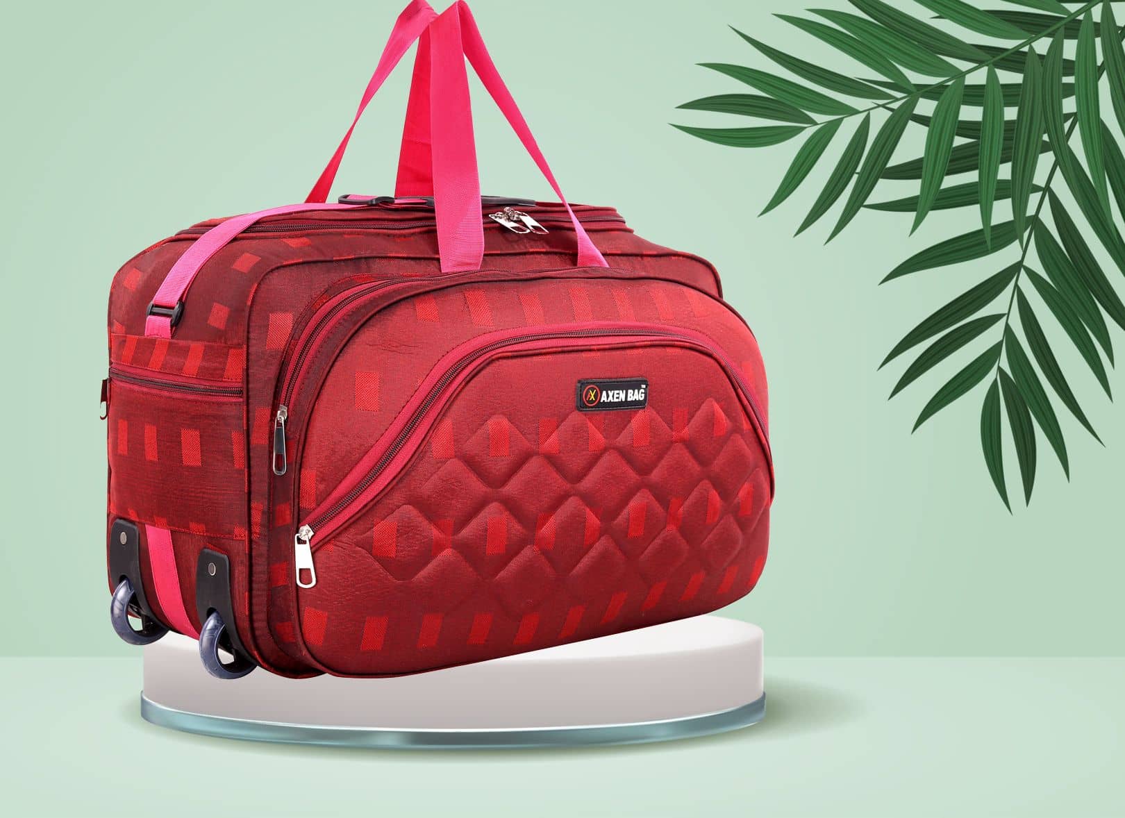 AXEN BAGS 65 Ltrs RED Polyester Duffle Trolley
