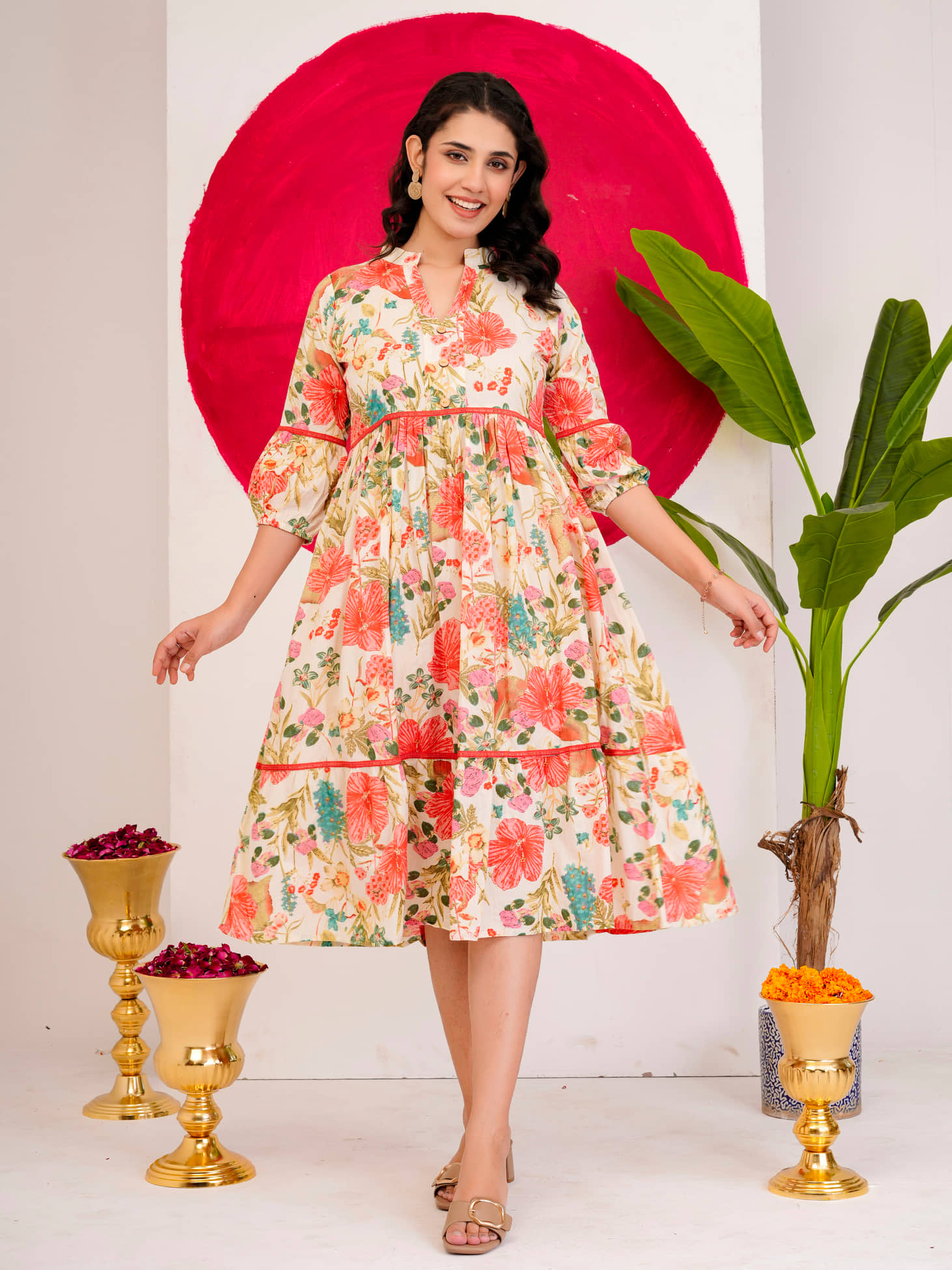 Devakii Women Cotton Fit & Flare Dress ( Multicolor 3 )
