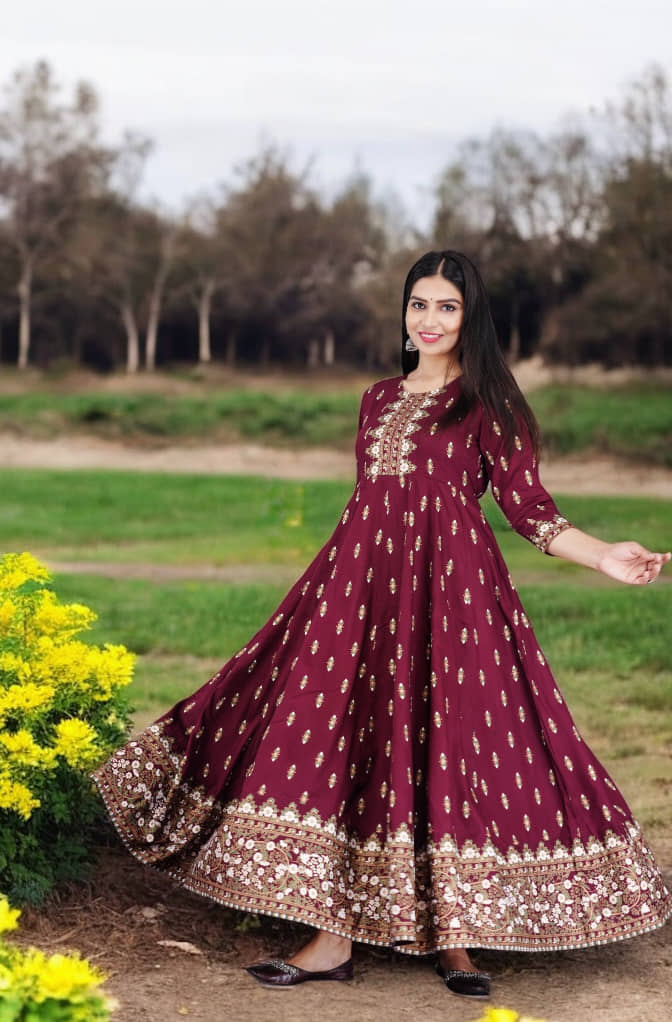 First Affair Women Viscose Rayon Printed Anarkali Kurti ( Yellow ) - Kurtis, Tunics | Buy online on ZillyBuy