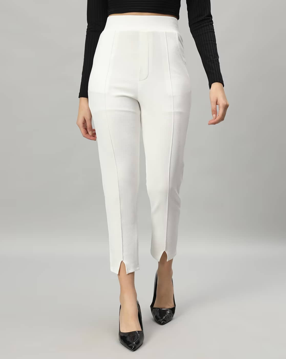 Qyaas Women Lycra Casual Trousers ( White ) - Trousers | Buy online on ZillyBuy