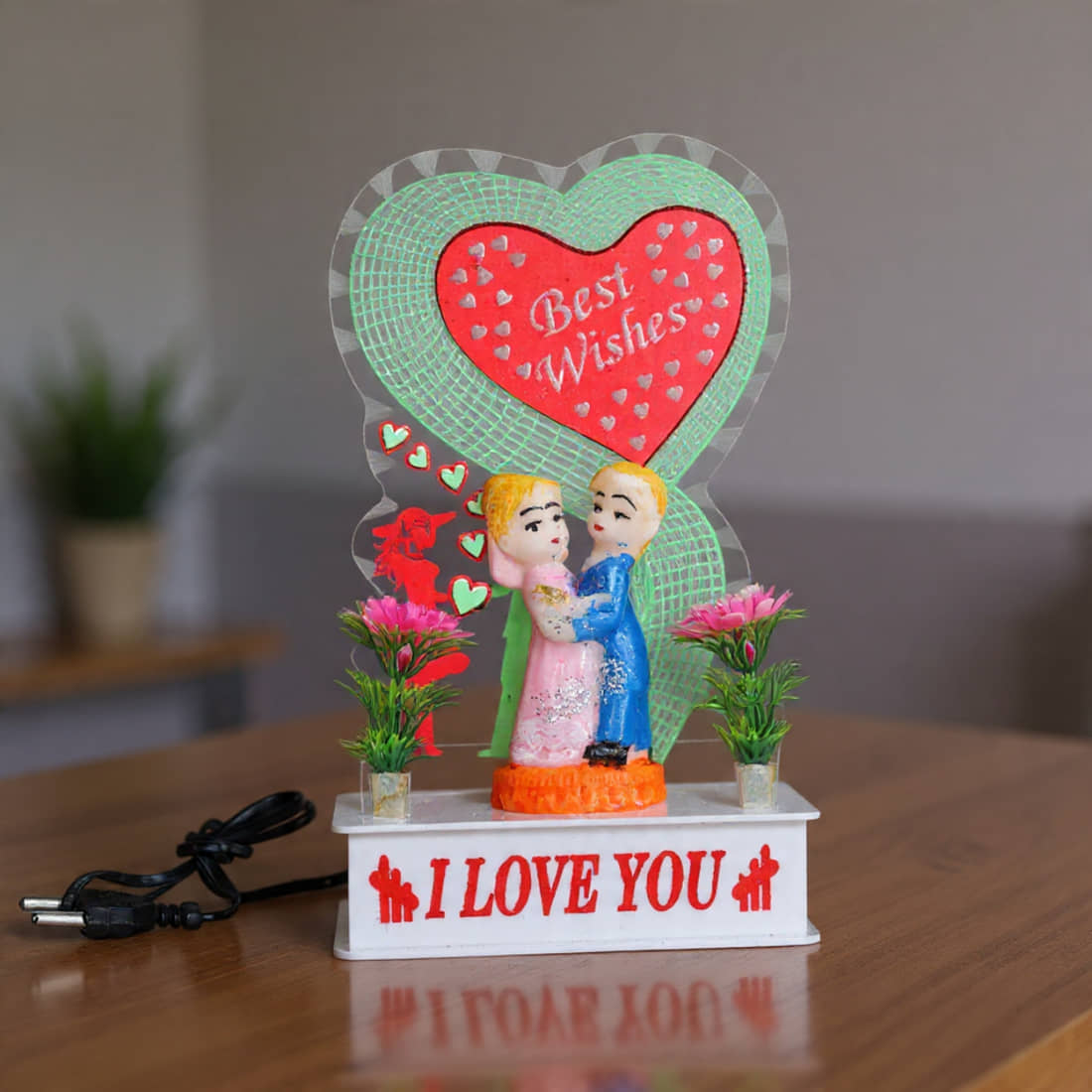 AWESOME CRAFT Romantic LED Couple Showpiece with Changing Lights | Best Wishes Acrylic Decorative Lamp | Cute Love Couple Figurine for Home Décor, Anniversary, Wedding & Valentine Gift