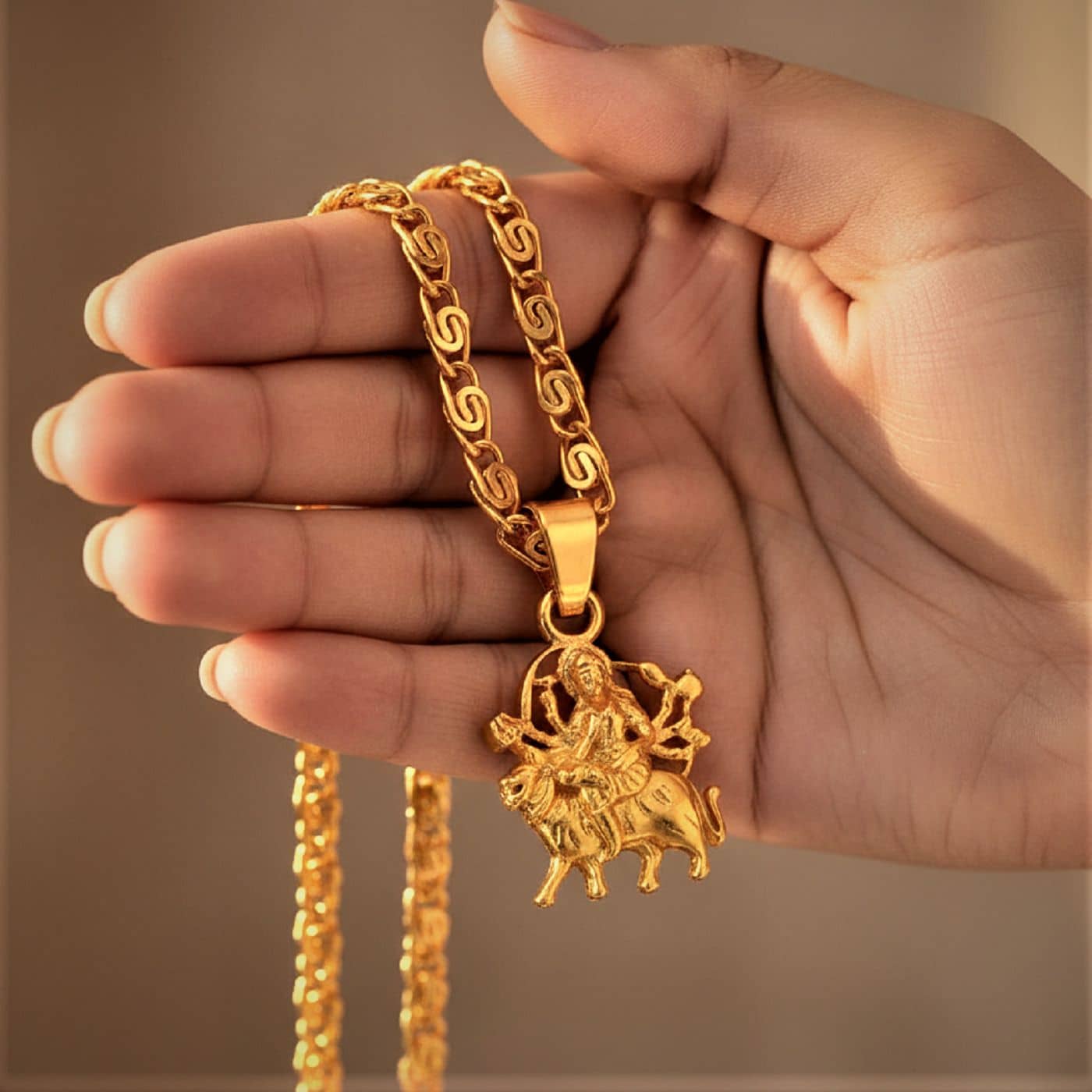 Charms Gold Religious Pendant With Chain ( Pack of 1 )