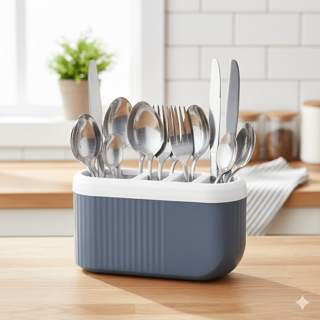 FIT4CHEF Cutlery Box Plastic Grey Multi-Purpose Container ( Set of 1 )