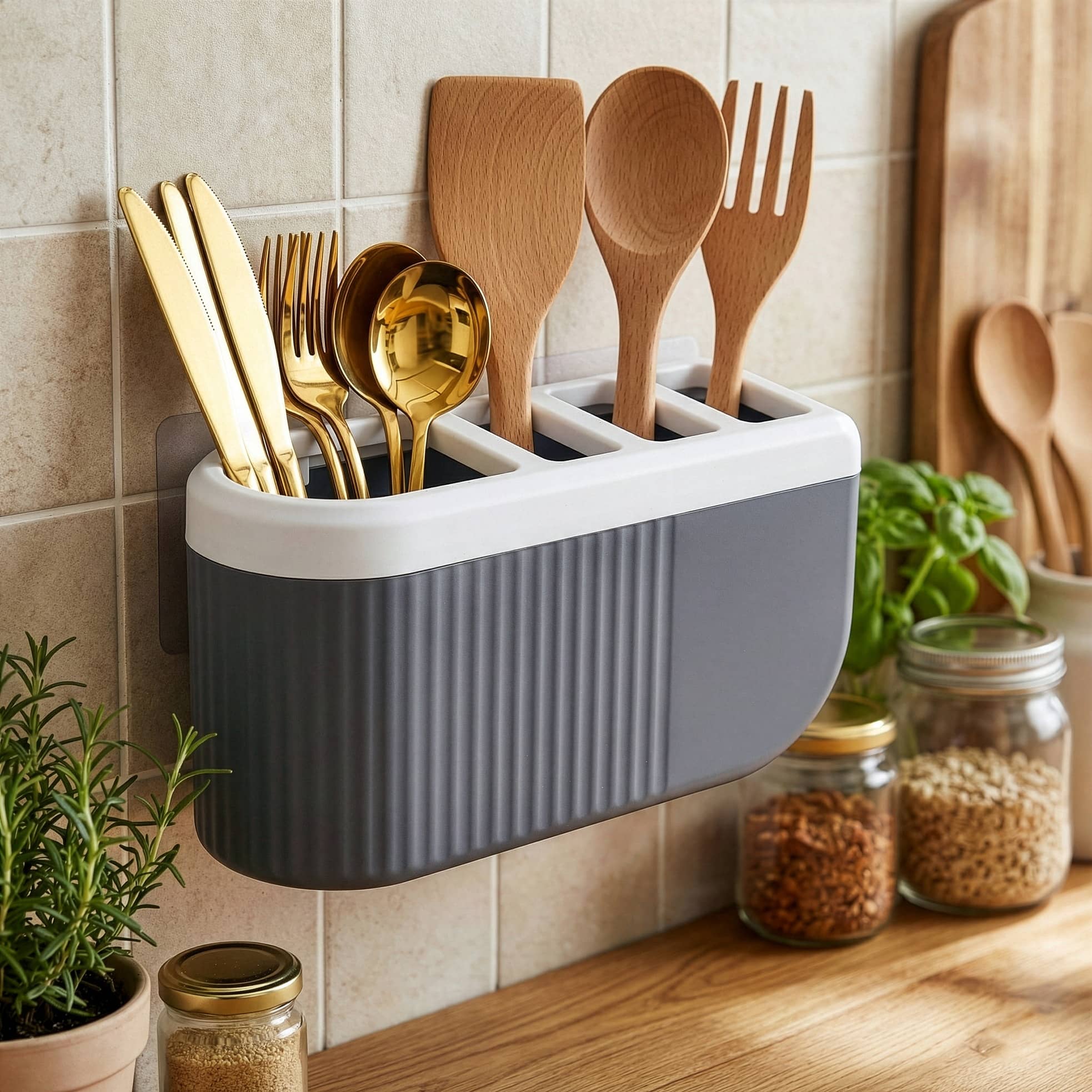 FIT4CHEF Kitchen Spoon Stand Plastic Grey Multi-Purpose Container ( Set of 1 )