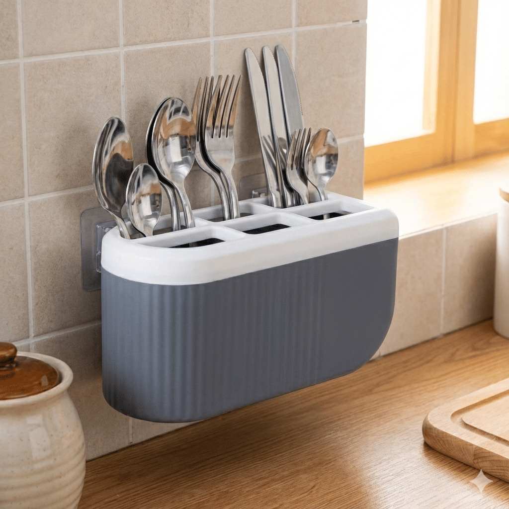 FIT4CHEF Kitchen Spoon Stand Plastic Grey Multi-Purpose Container ( Set of 1 )