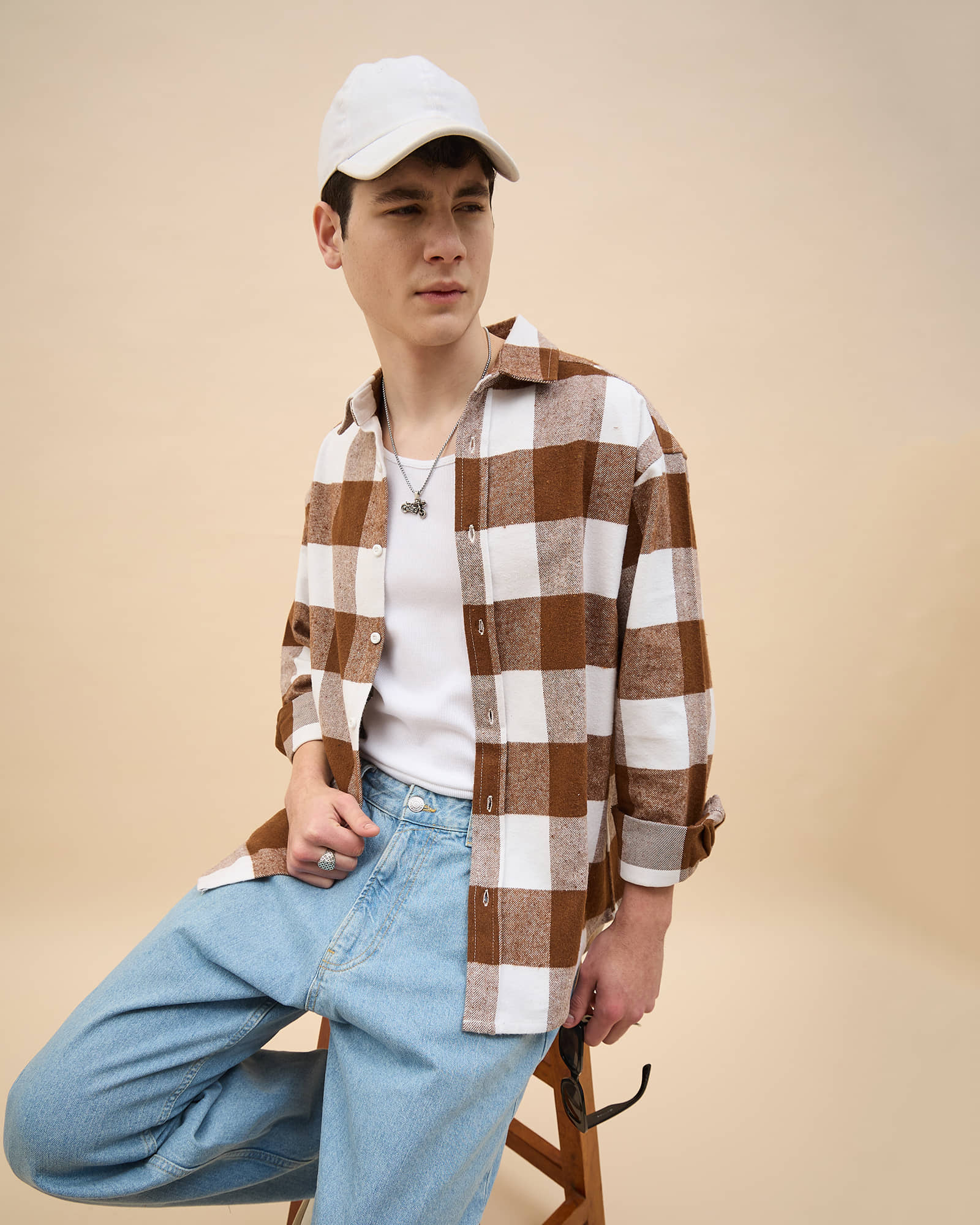 Chimpaaanzee Cotton Blend Oversized Fit Checks Full Sleeves Men's Casual Shirt - Green ( Pack of 1 )
