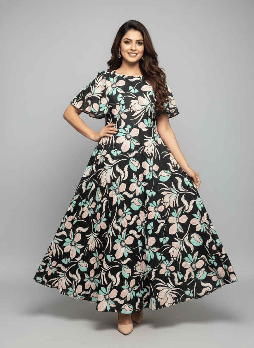 SARINKU Women's Cotton Stitched Anarkali Ethnic Gown