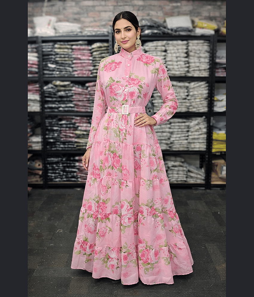SARINKU Women's Georgette Stitched Anarkali Ethnic Gown - Unstitched Fabrics | Buy online on ZillyBuy