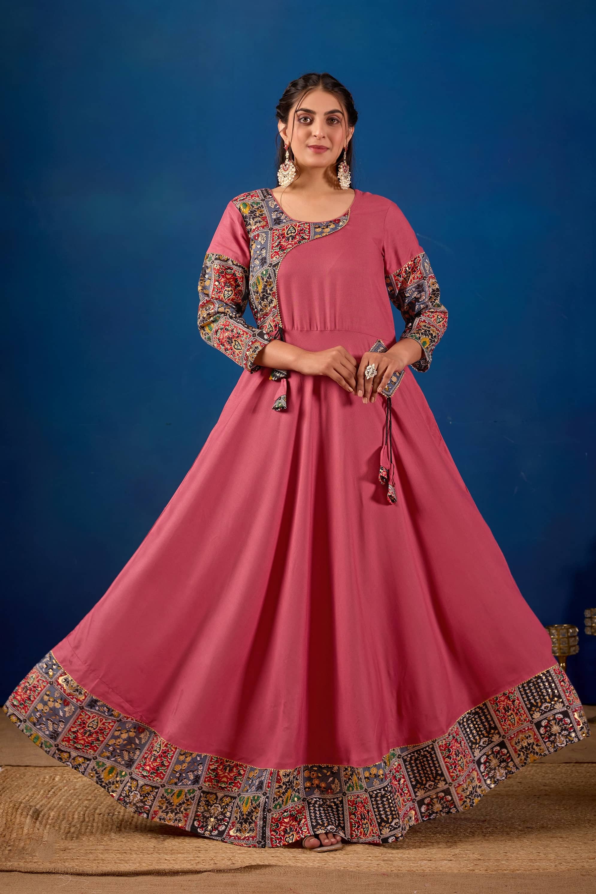 MEESORRA Women Viscose Rayon Self Design Anarkali Kurti ( Pink ) - Kurtis, Tunics | Buy online on ZillyBuy