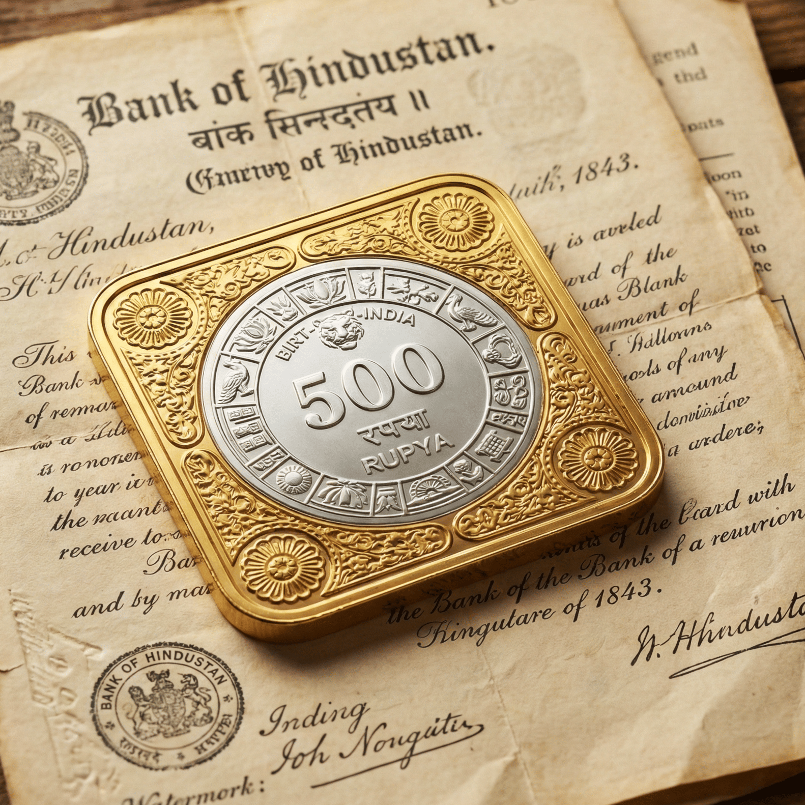 Premium Square 500 Rupya | BIRT-INDIA | Tiger Collectible Luxurious Coin Bar & Paper Weight 55 Grams