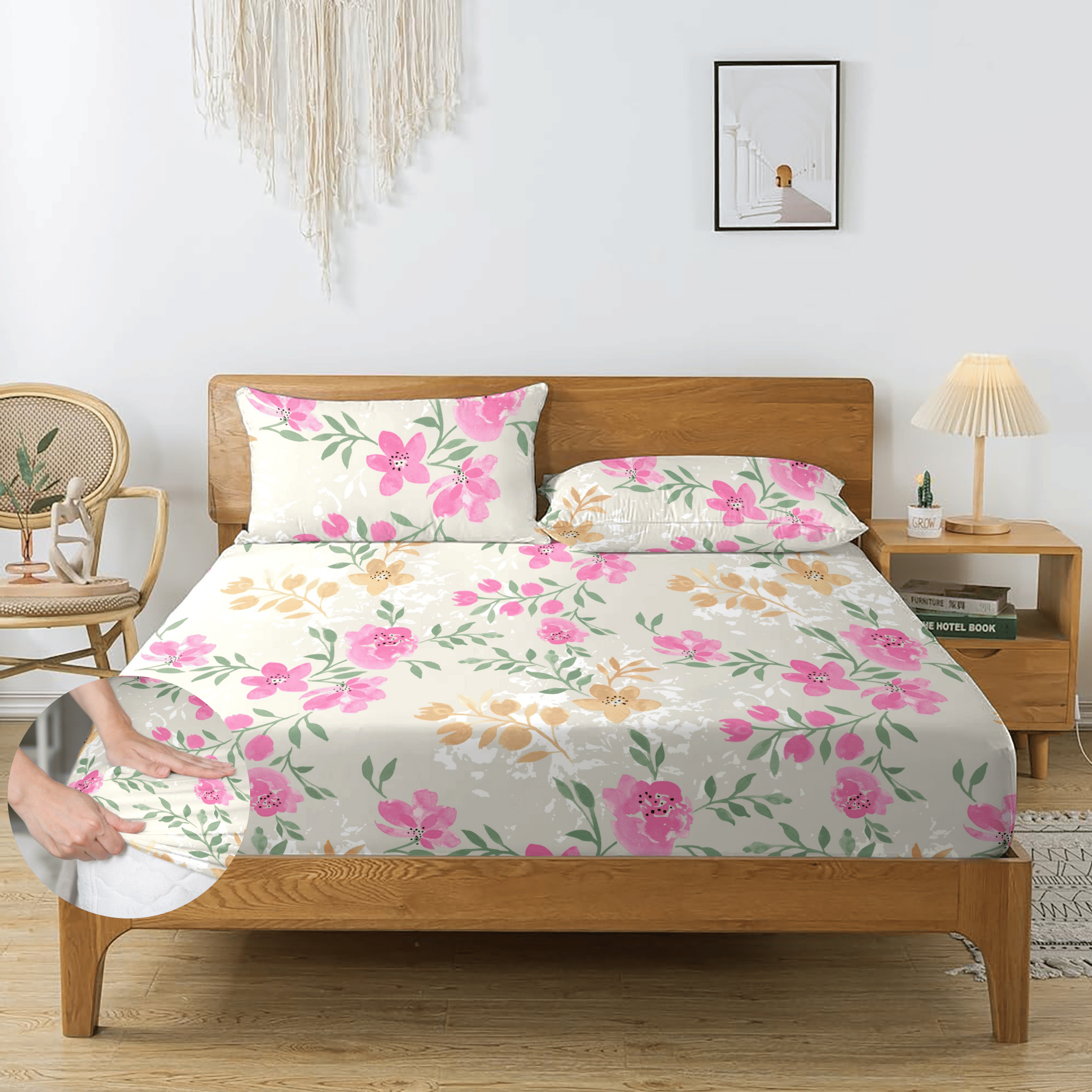 Apala Microfibre 1 King Fitted Bedsheet with 2 Pillow Covers ( 198 cm x 182 cm ) , Pink