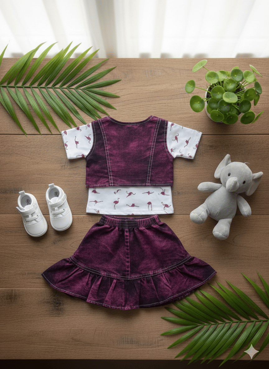 DS DRESSES Pack of 1 Girls Denim T-shirt & Skirt ( Purple )