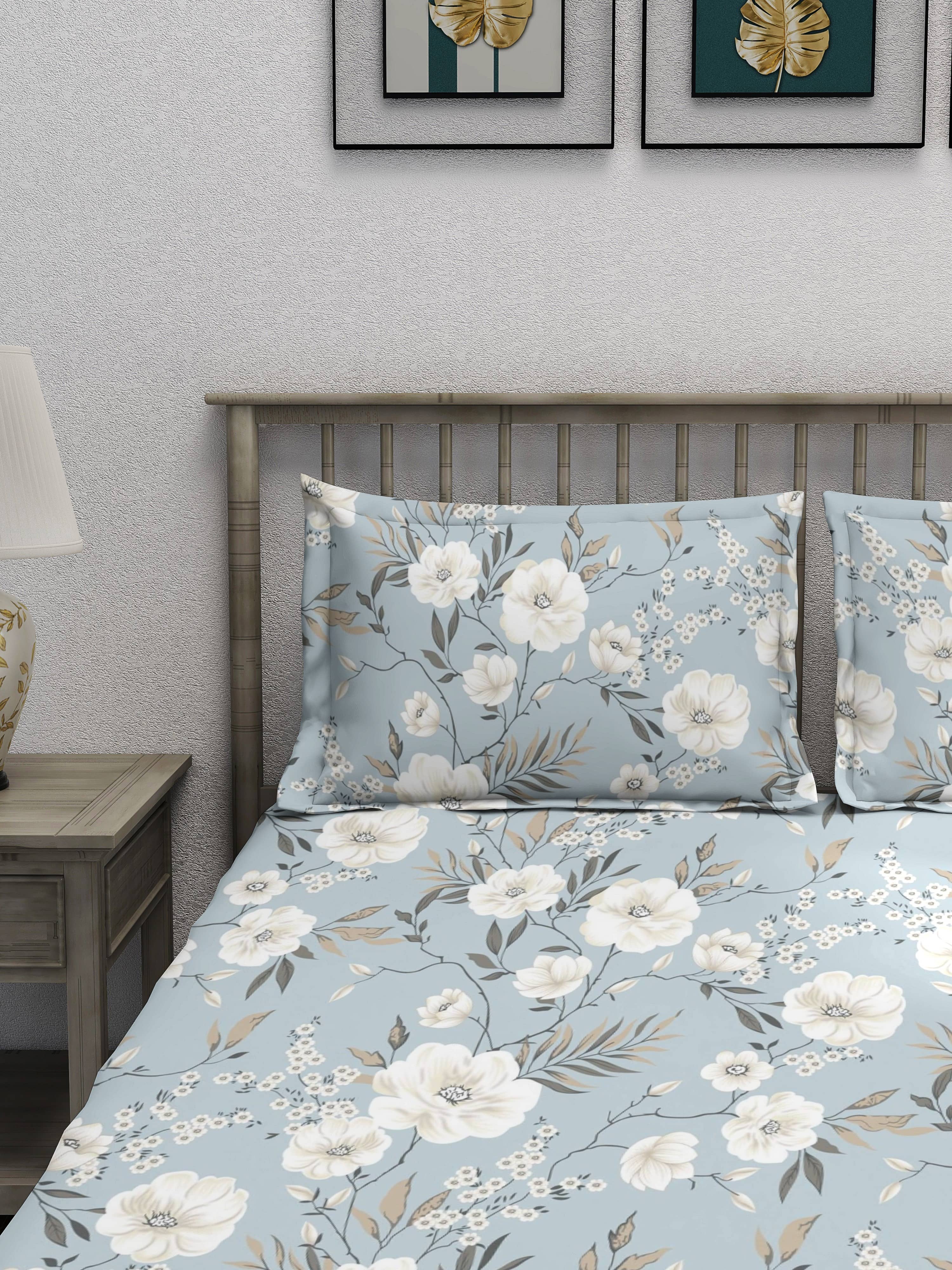 HIDECOR Sky Blue Microfiber 1 Double King Bedsheet with 2 Pillow Covers ( 254 cm x 228 cm )