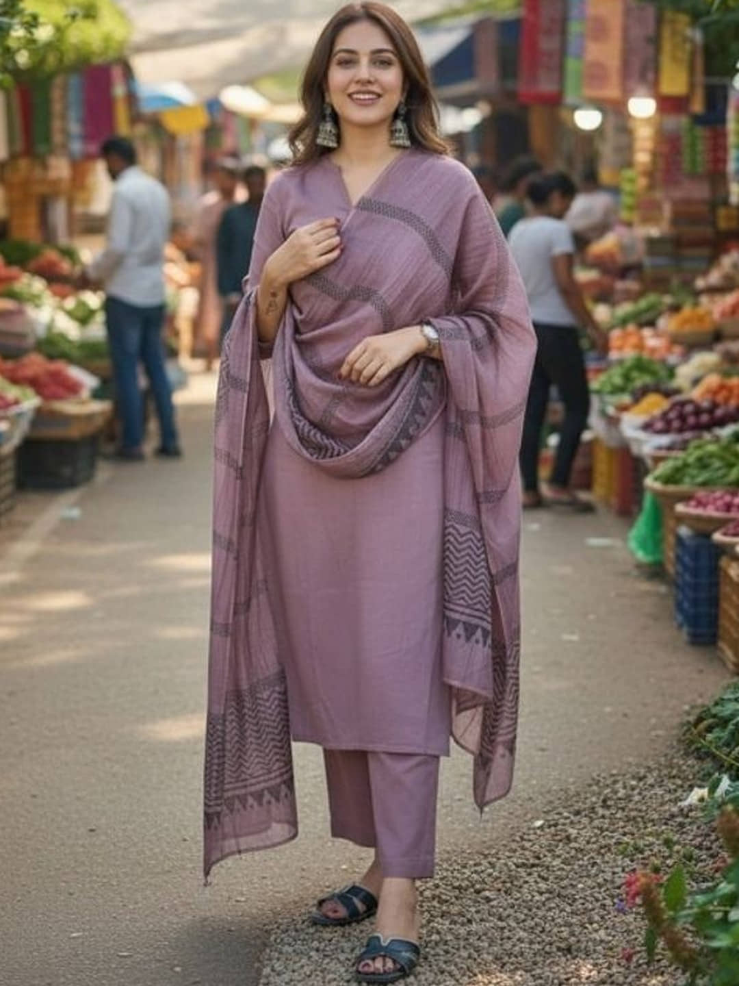 Lee Moda Women Rayon Solid A-line Kurti With Pants ( Purple )