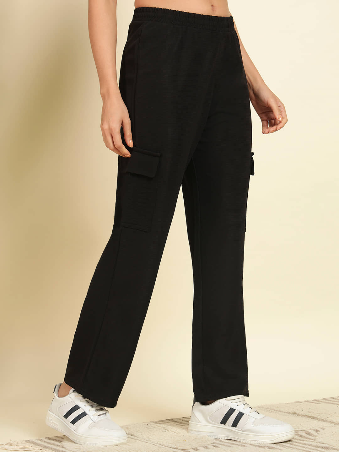 Leewan Women Polyester Cargos Trousers ( Black ) - Trousers | Buy online on ZillyBuy