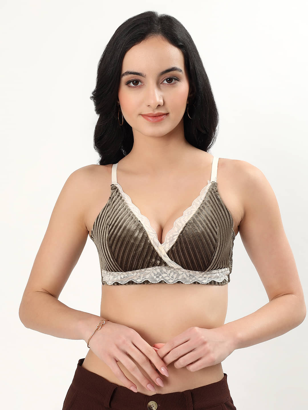 PARKHA Pack of 1 Nylon Heavily Padded Bralette Bra For Women ( Green )