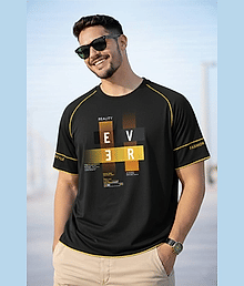 Reya Men Cotton Blend Oversized Fit Printed T-Shirt ( Black )