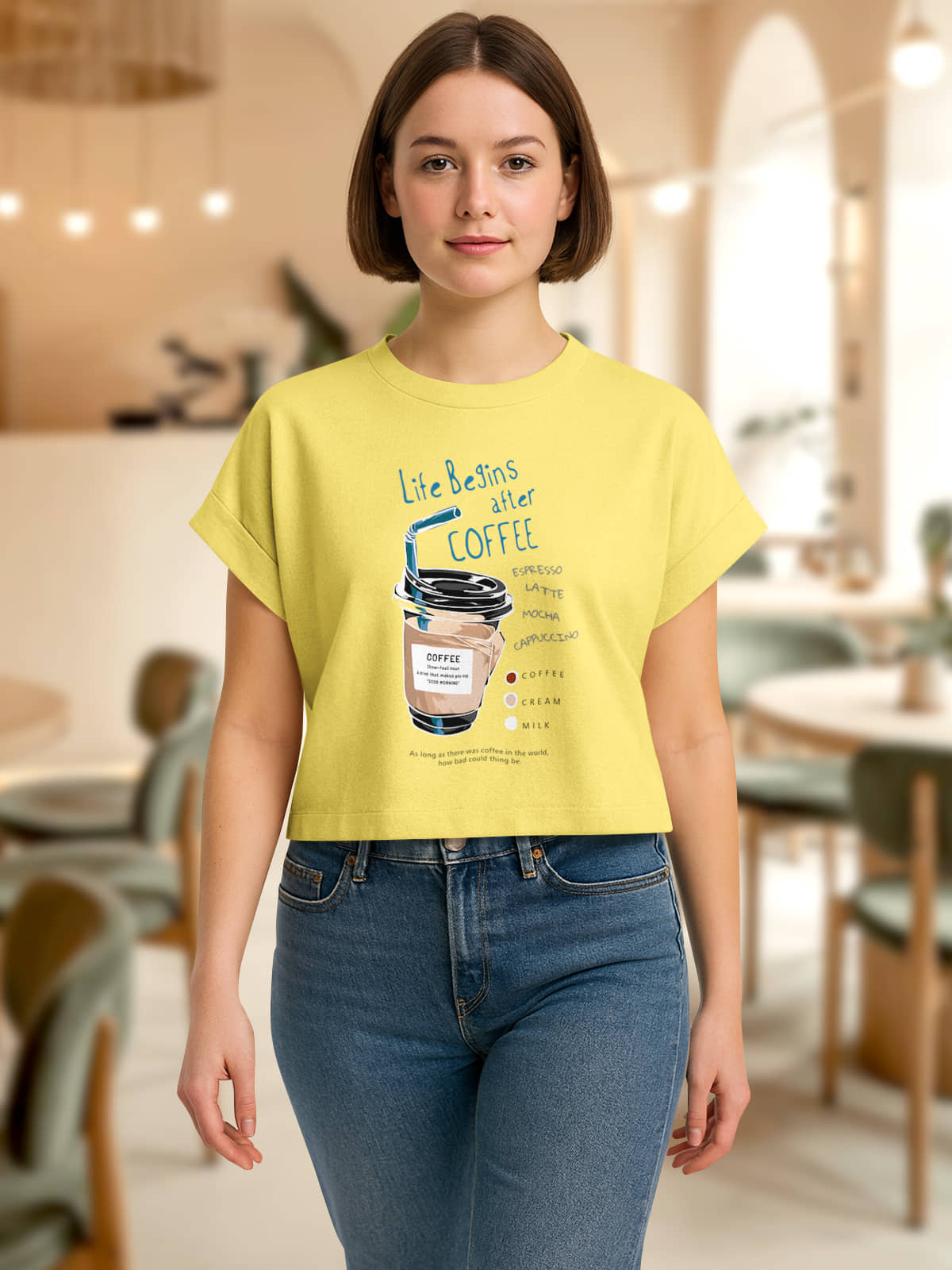 HELLCAT Boxy Fit Crop Tshirt for Women | Women's Folded Sleeve Crop Tshirt_Yellow6