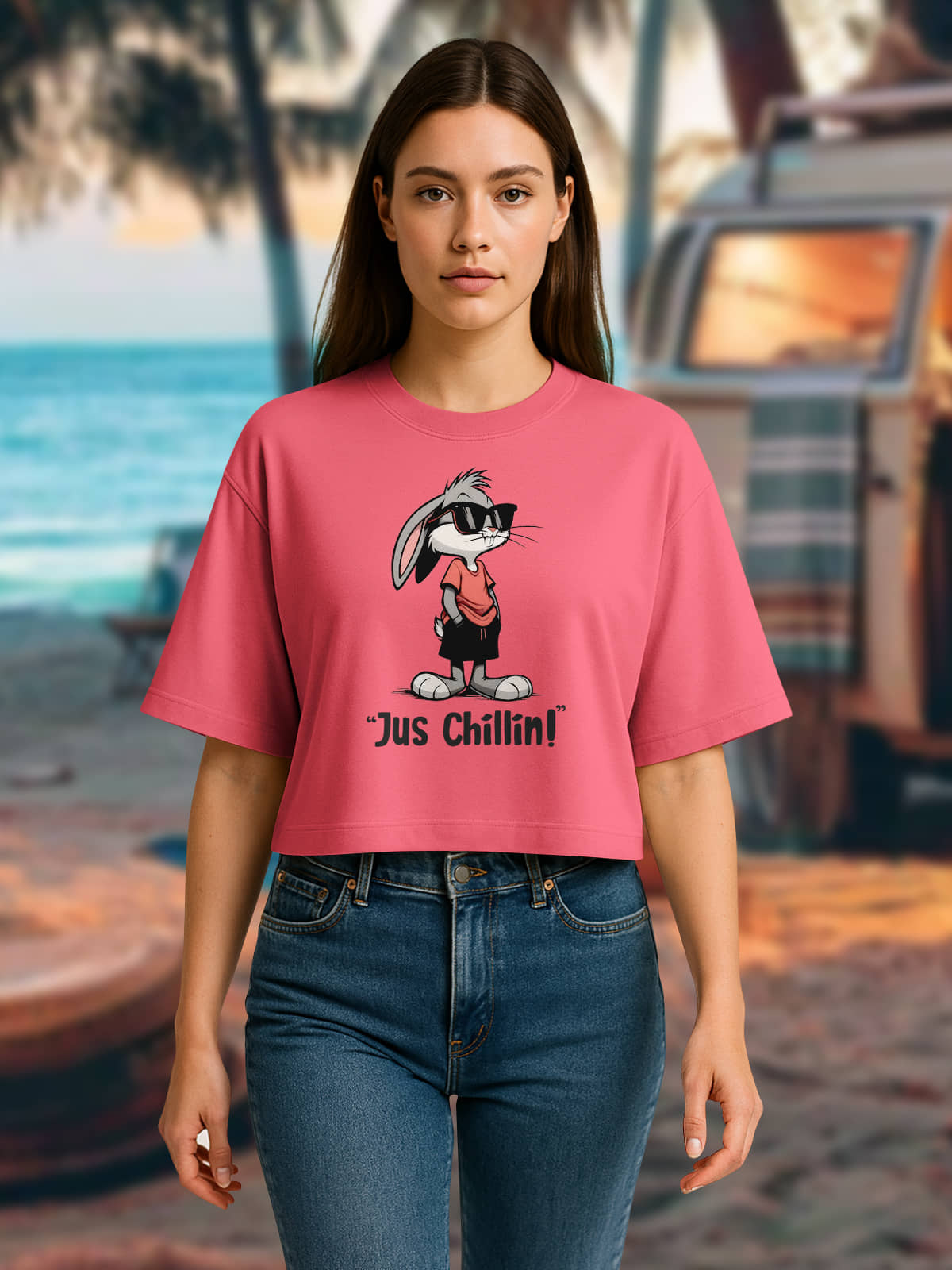 HELLCAT Mulitcolor Trendy Printed Oversized Crop T-Shirt for Women | Pack of 1 T-Shirt_Pink8