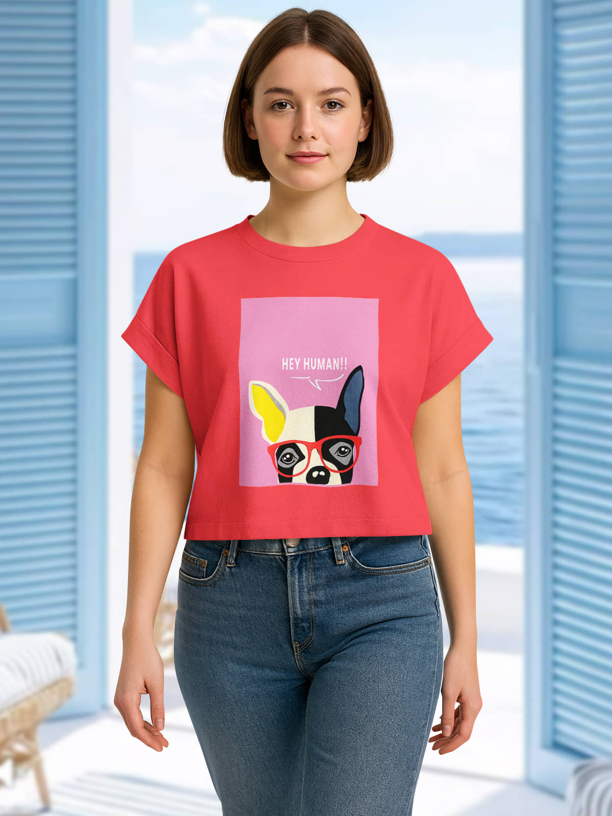 HELLCAT Boxy Fit Crop Tshirt for Women | Women's Folded Sleeve Crop Tshirt_Red5