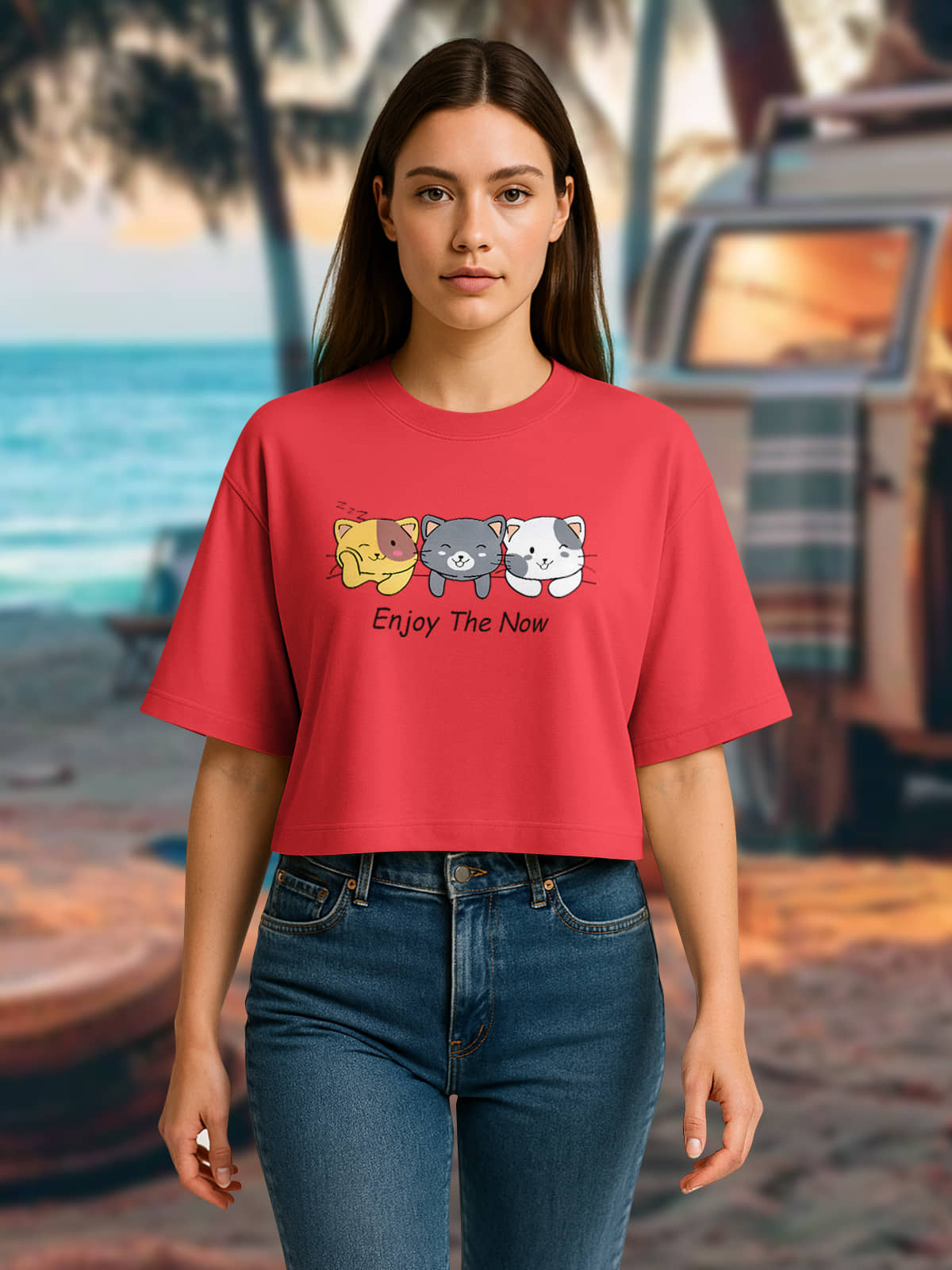 HELLCAT Mulitcolor Trendy Printed Oversized Crop T-Shirt for Women | Pack of 1 T-Shirt_Red8