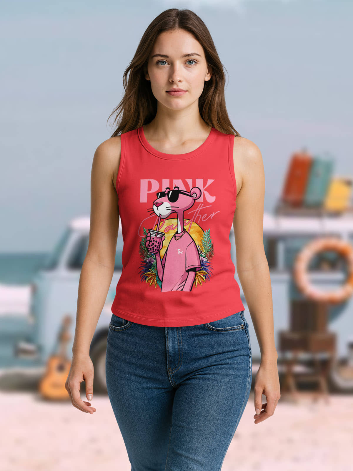 HELLCAT Sleeveless Womens Tshirt | Tshirt for Women_Red8