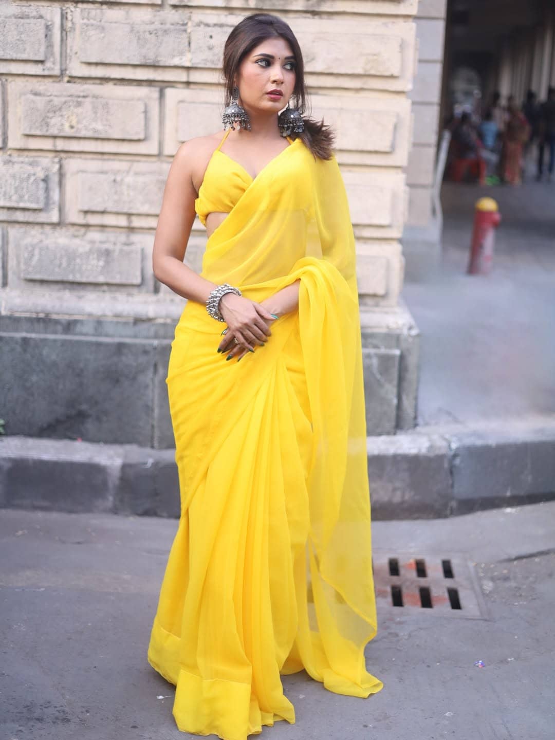 Kashvi Sarees Georgette Printed Kasavu Saree With Unstitched Blouse Piece ( YELLOW ) - Sarees | Buy online on ZillyBuy