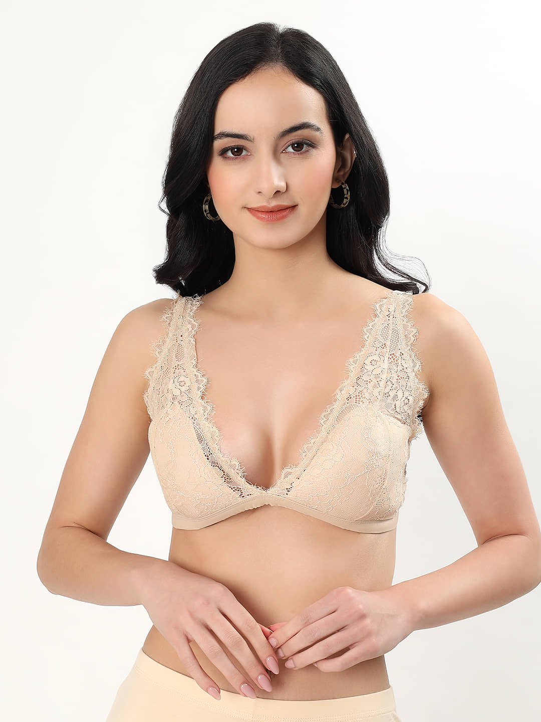 PARKHA Pack of 1 Nylon Lightly Padded Plunge Bra For Women ( Beige )