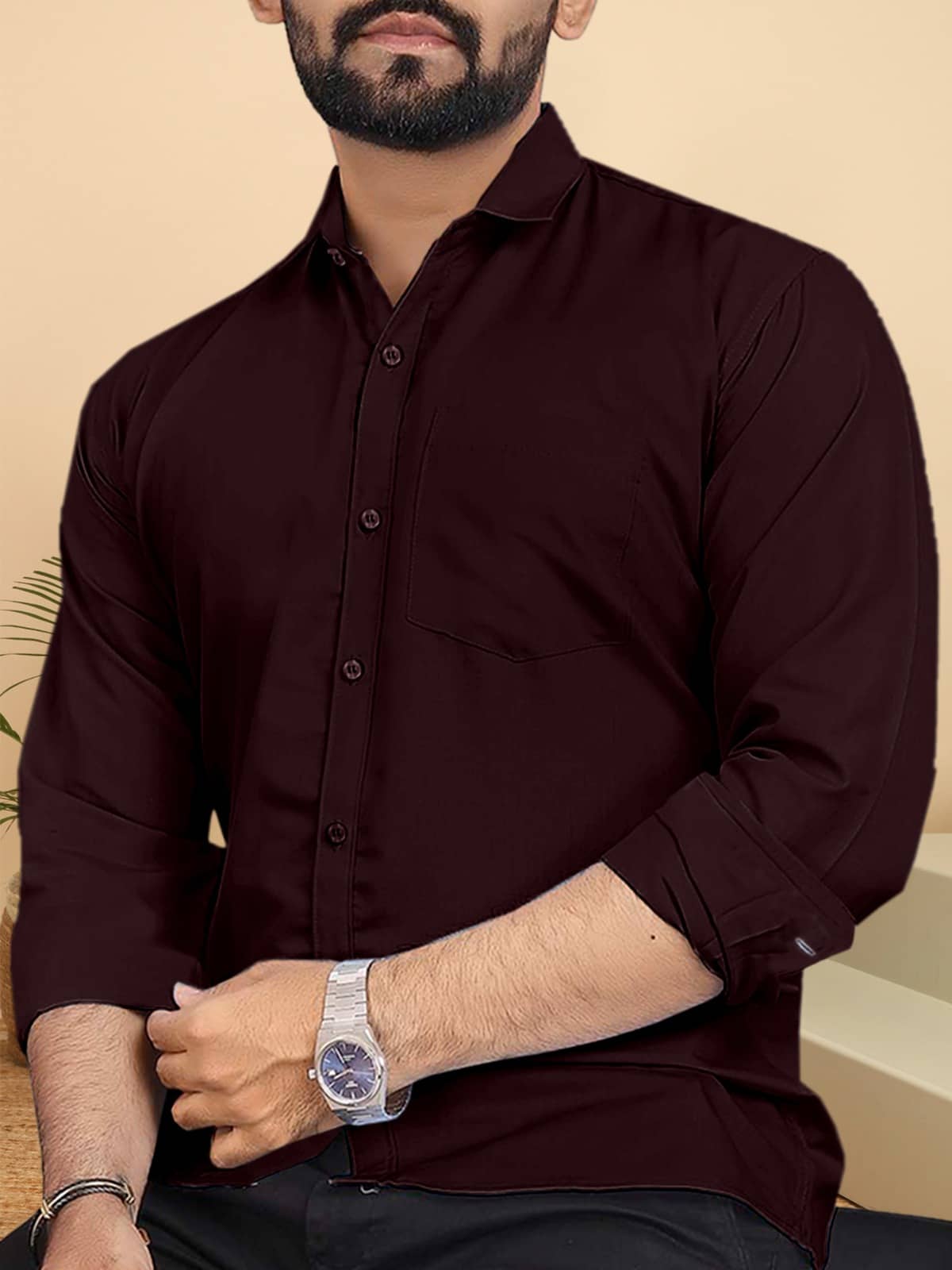 ALY JH0N 100% Cotton Regular Fit Solids Full Sleeves Men's Casual Shirt - Dark Grey ( Pack of 1 )
