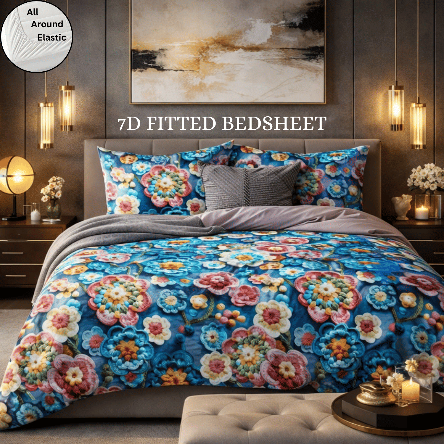 SWIZIER Cotton 1 Double Fitted Bedsheet with 2 Pillow Covers ( 198 cm x 182 cm ) , Blue