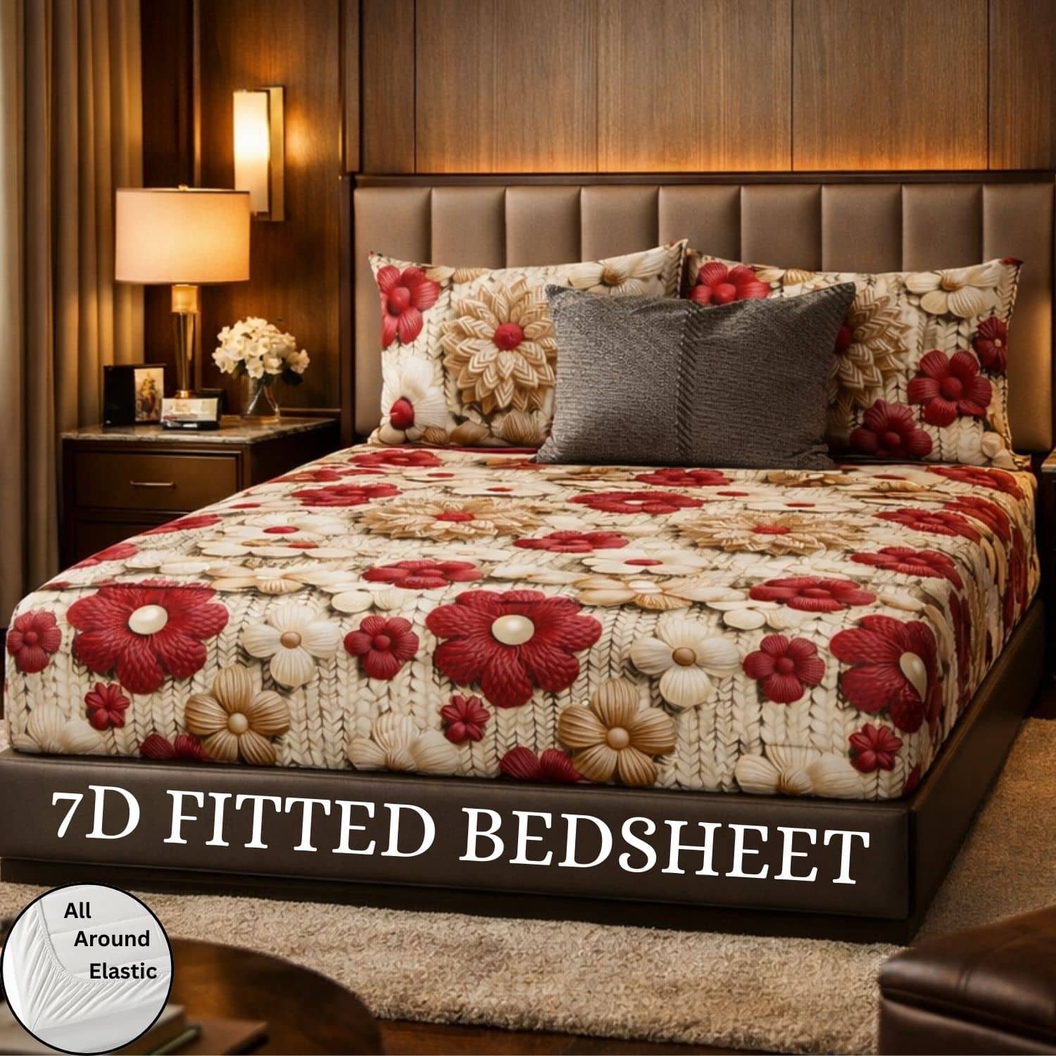 SWIZIER Cotton 1 Double Fitted Bedsheet with 2 Pillow Covers ( 198 cm x 182 cm ) , Red