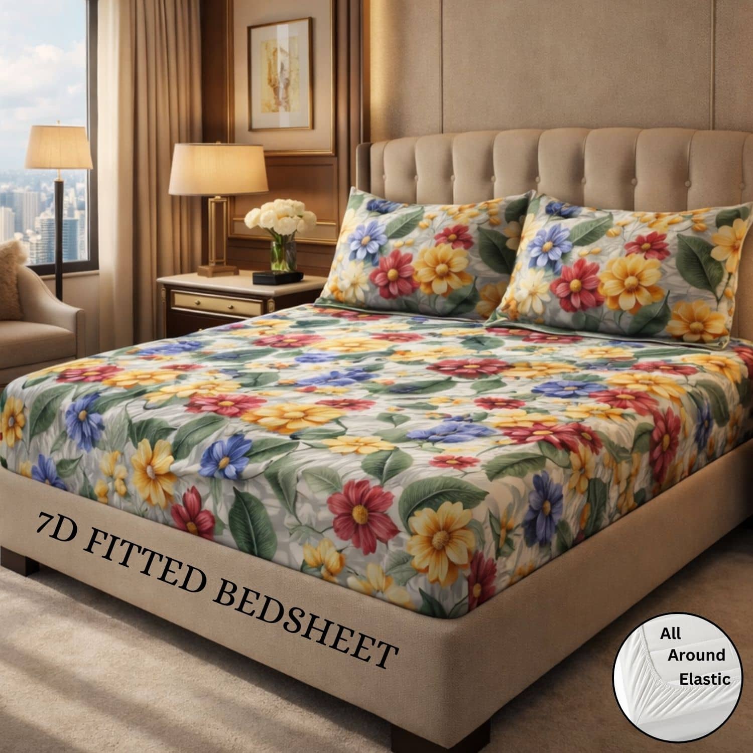 SWIZIER Cotton 1 Double Fitted Bedsheet with 2 Pillow Covers ( 198 cm x 182 cm ) , Multi