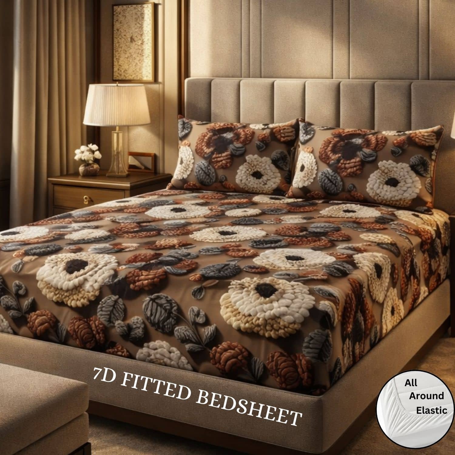 SWIZIER Cotton 1 Double Fitted Bedsheet with 2 Pillow Covers ( 198 cm x 182 cm ) , Coffee