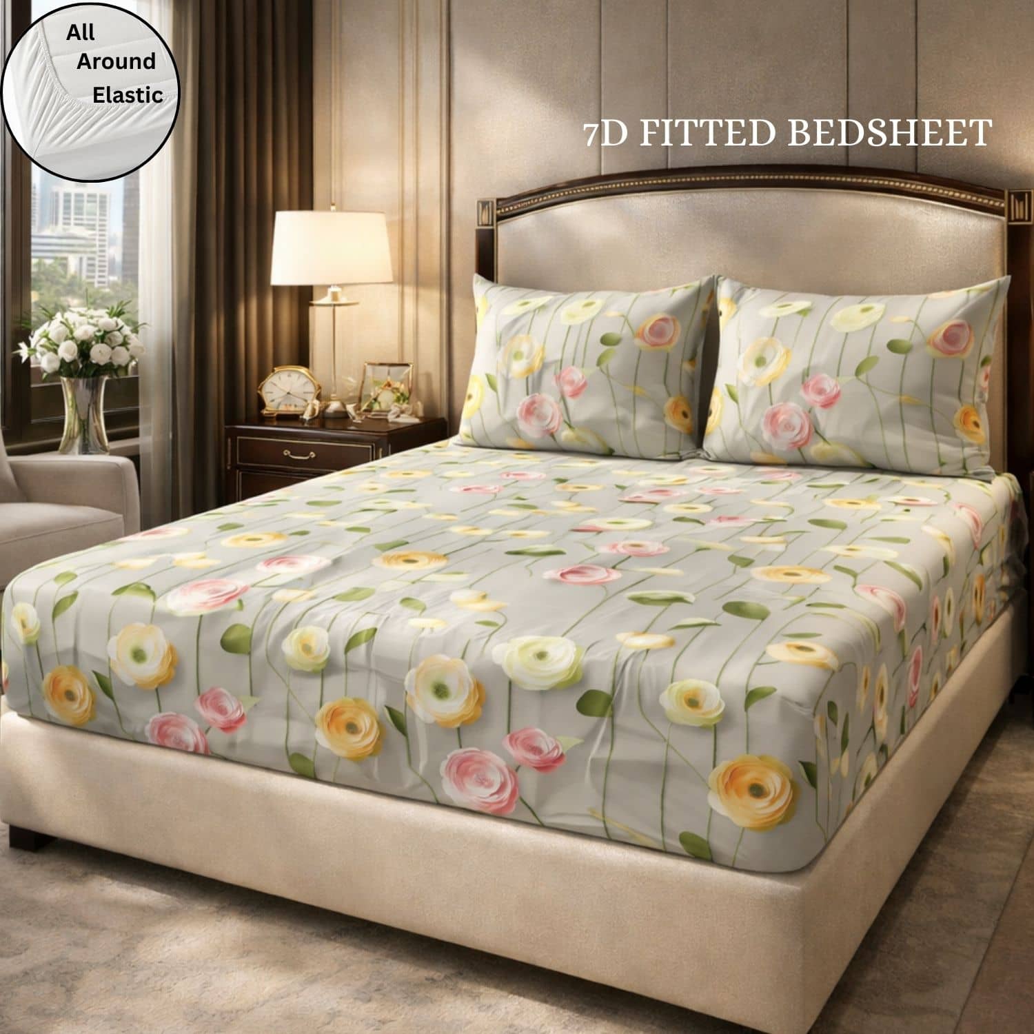 SWIZIER Cotton 1 Double Fitted Bedsheet with 2 Pillow Covers ( 198 cm x 182 cm ) , Light Grey