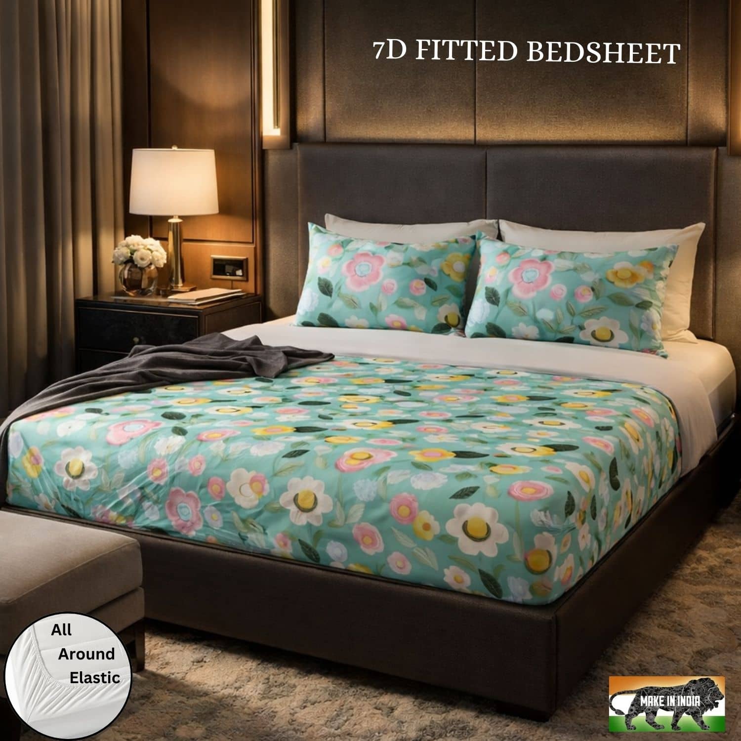 SWIZIER Cotton 1 Double Fitted Bedsheet with 2 Pillow Covers ( 198 cm x 182 cm ) , Light Green