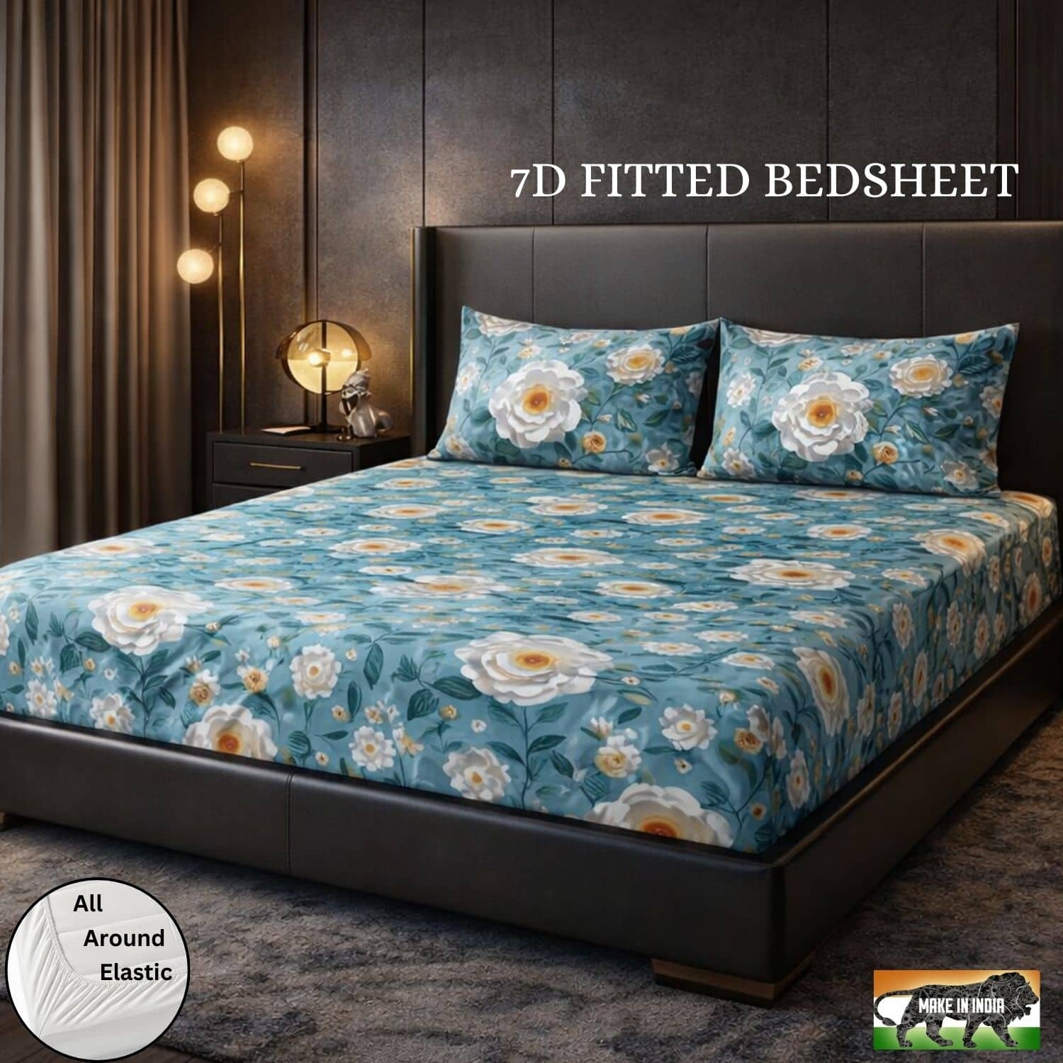SWIZIER Cotton 1 Double Fitted Bedsheet with 2 Pillow Covers ( 198 cm x 182 cm ) , Sky Blue